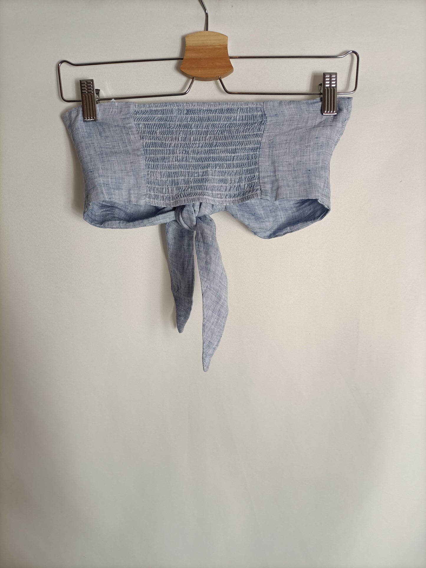 OYSHO. Croptop lino azul T.m