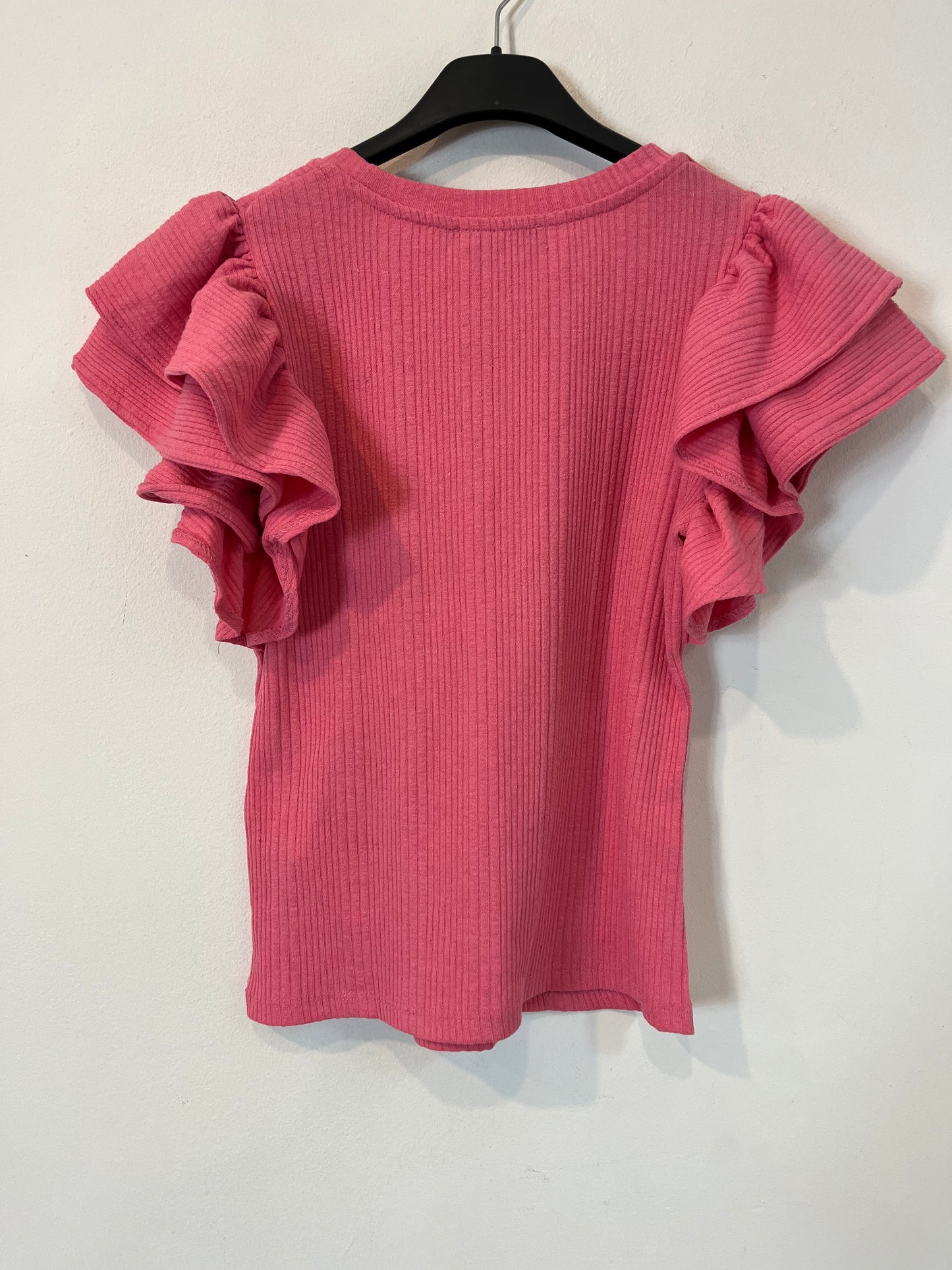 ZARA. Top rosa volantes con algodón. T S