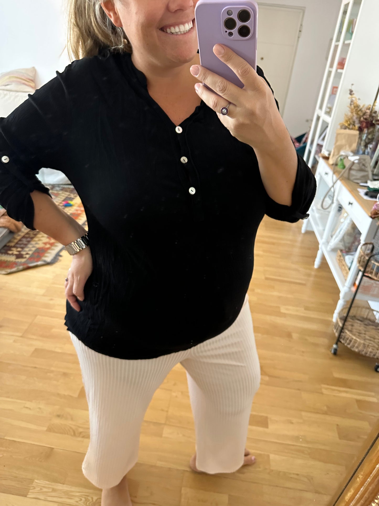 OTRAS. blusa negra canalé T.3xl