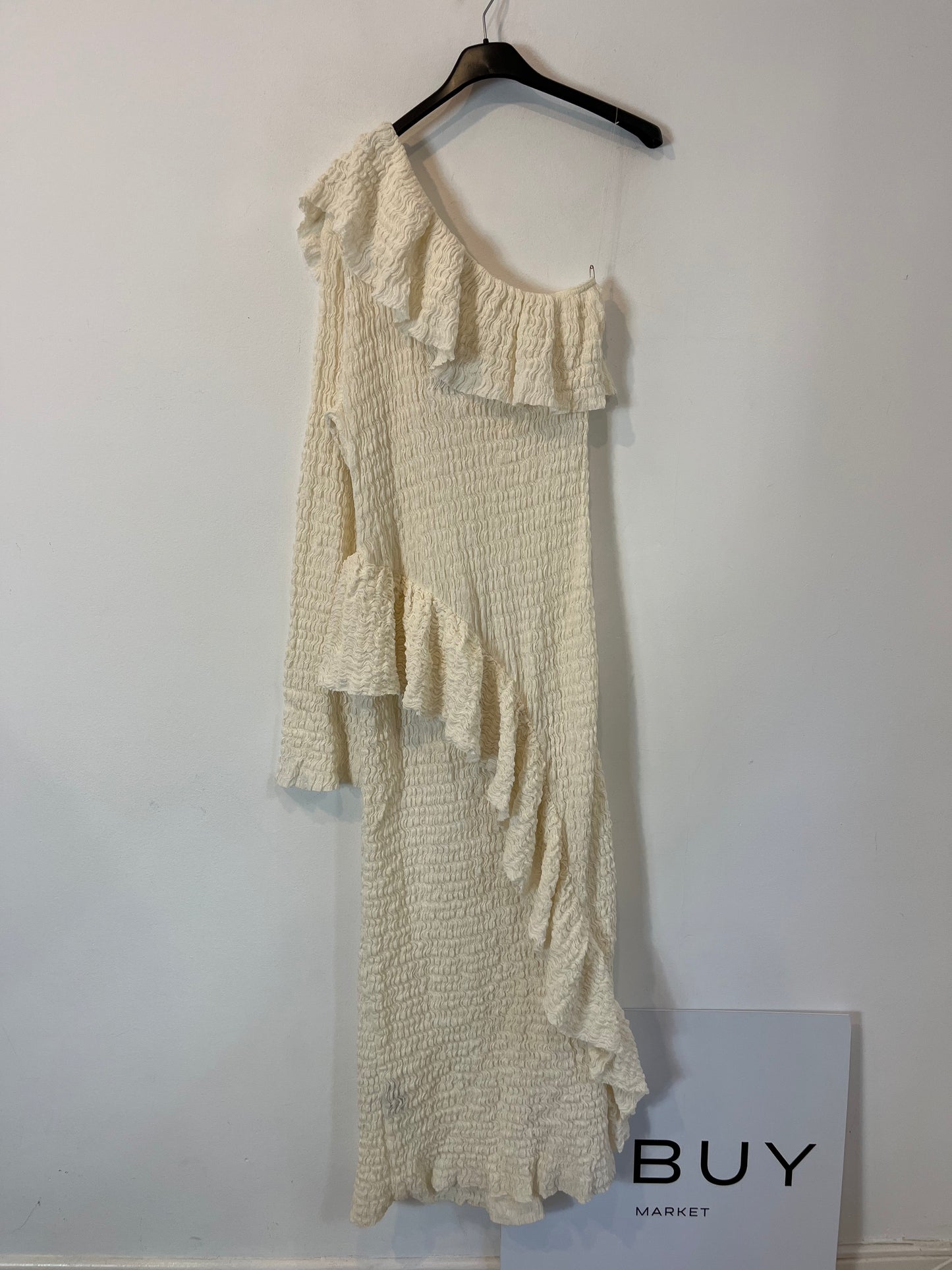 H&M. Vestido beige asimétrico textura T.s