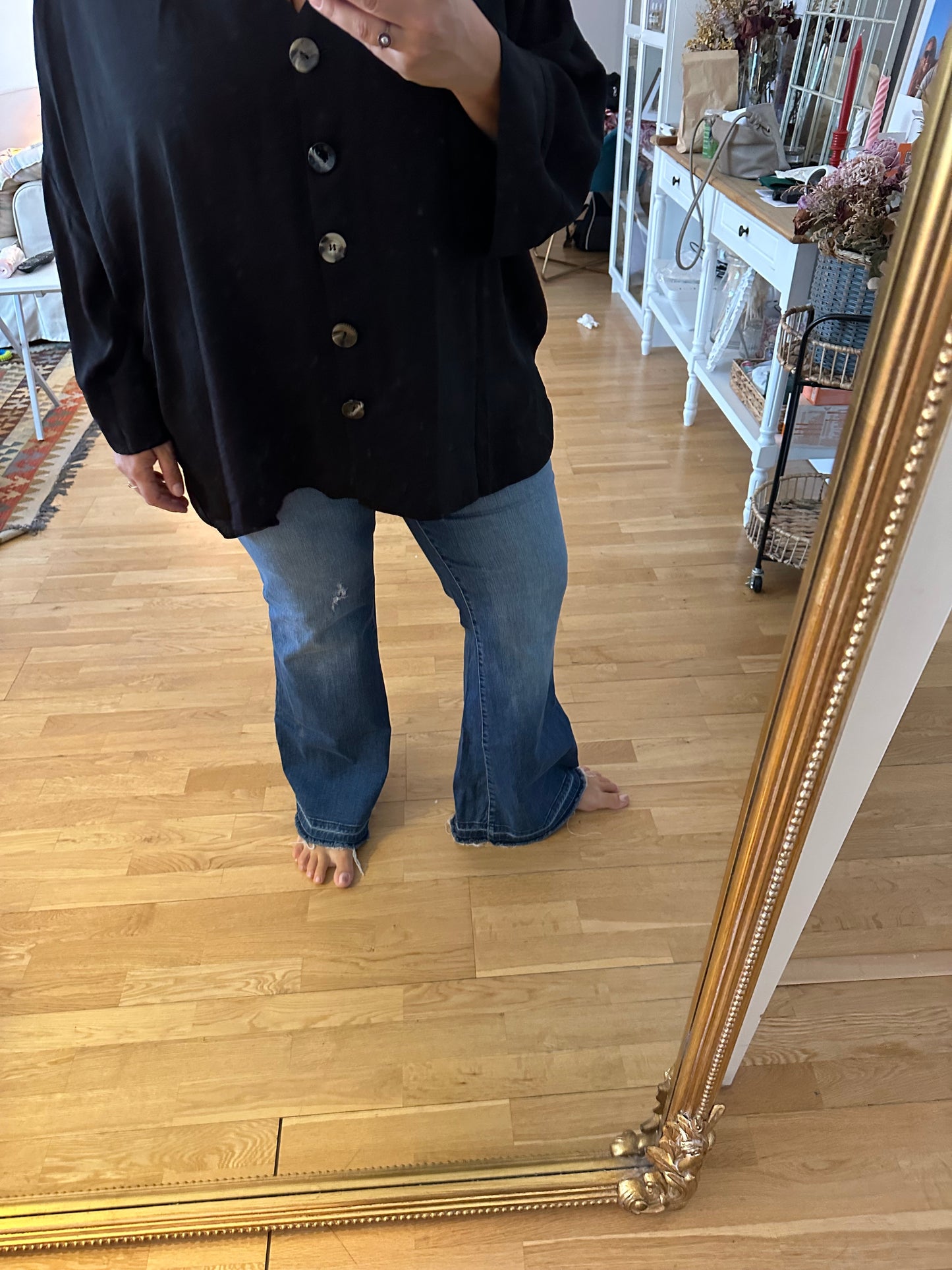 BUGANVILIA. Black button-down blouse, size 3XL