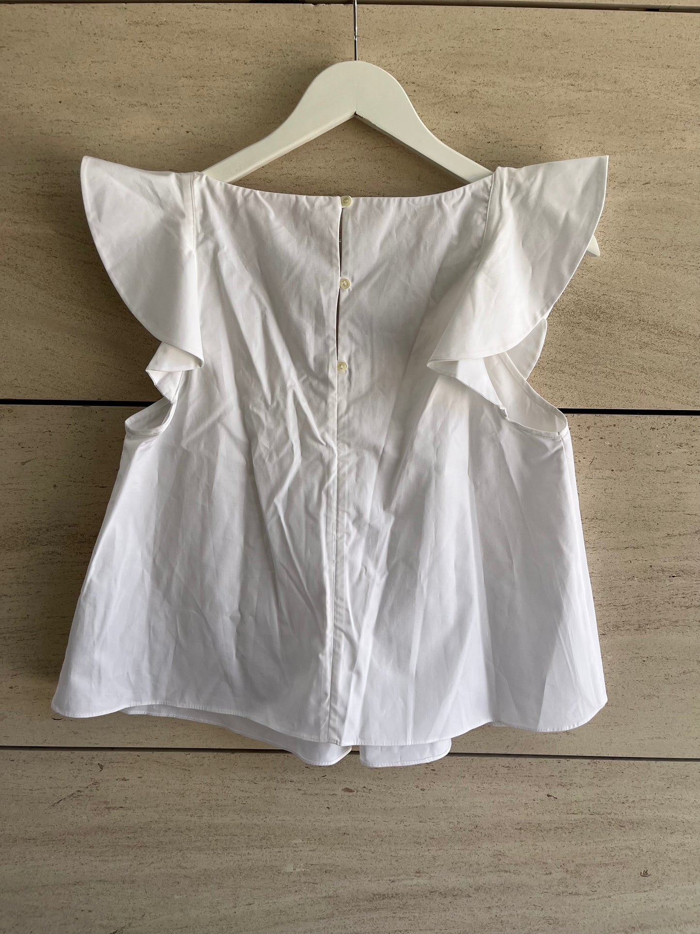 ZARA. Top blanco detalle volantes. T S