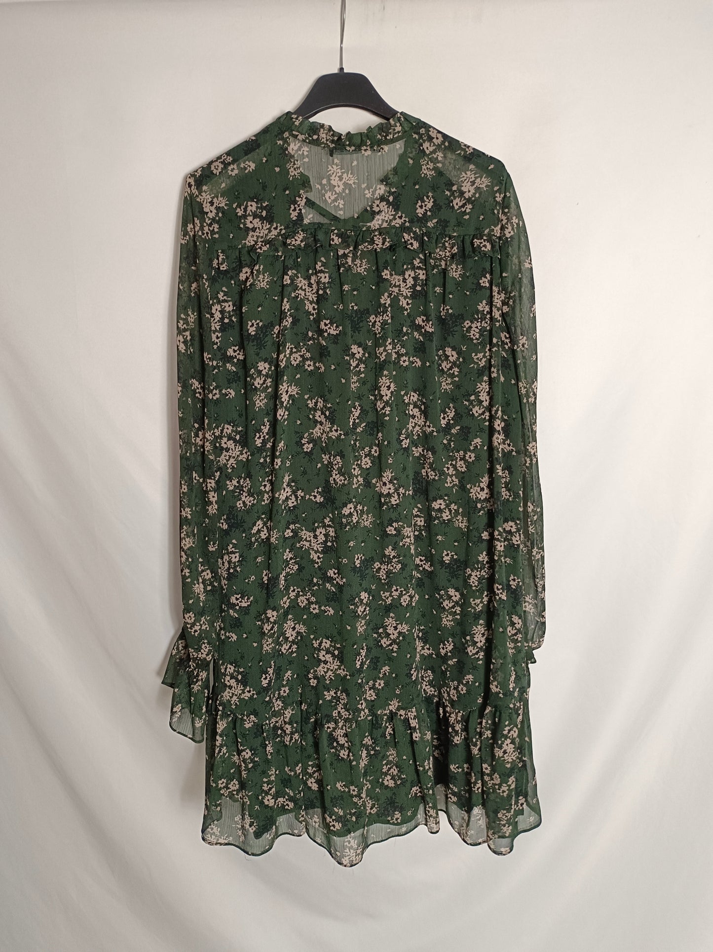 ZARA. Vestido gris flores T.s