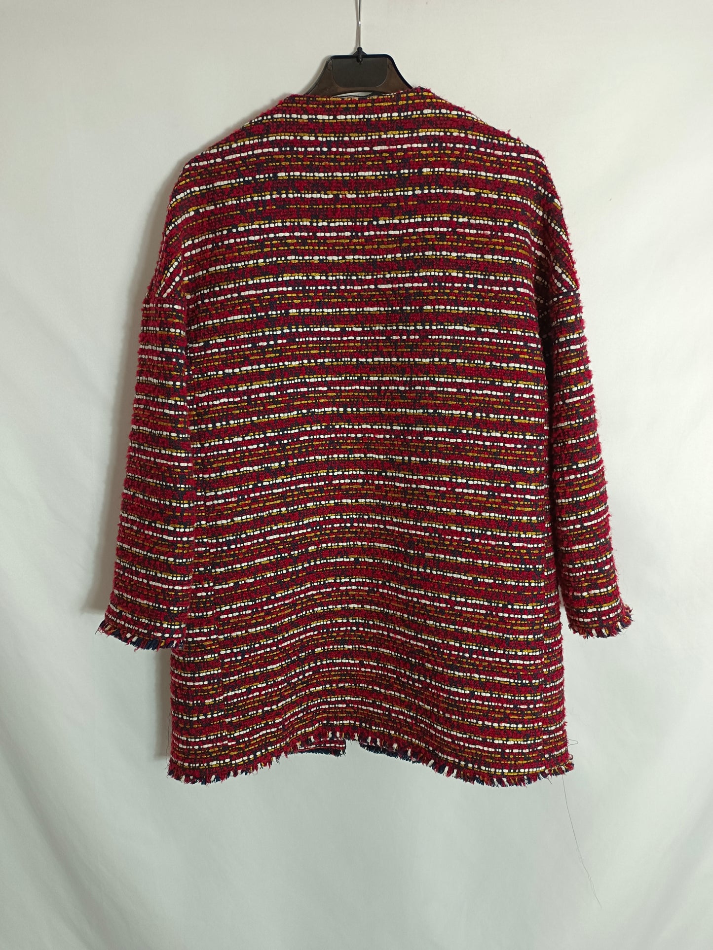 MASSIMO DUTTI. Abrigo rojo tweed T.xs