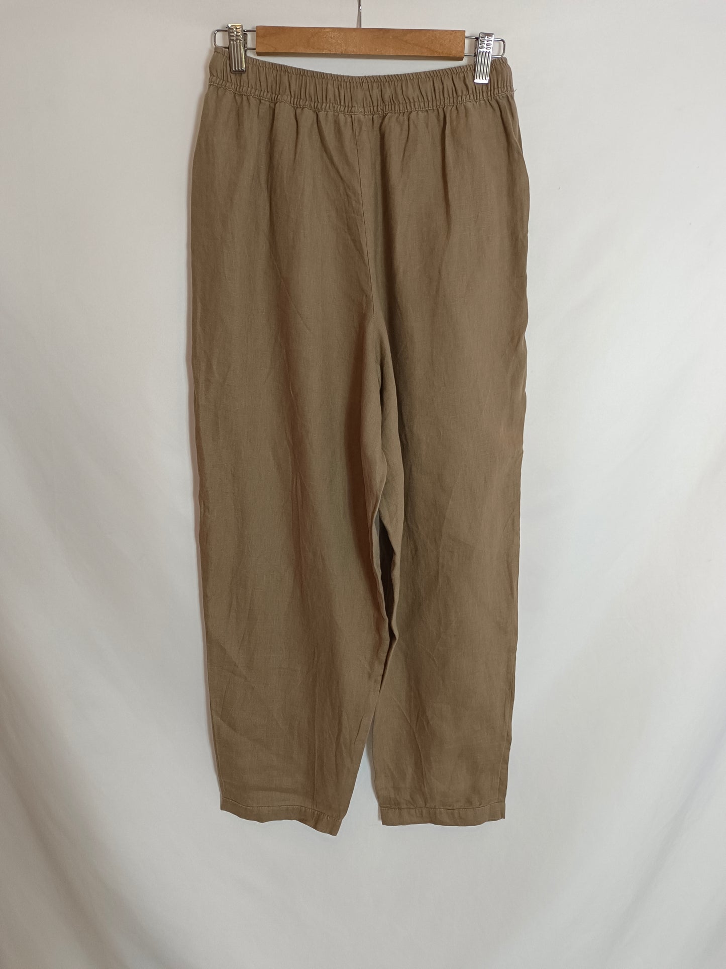 OYSHO. Pantalón lino marrón T.m