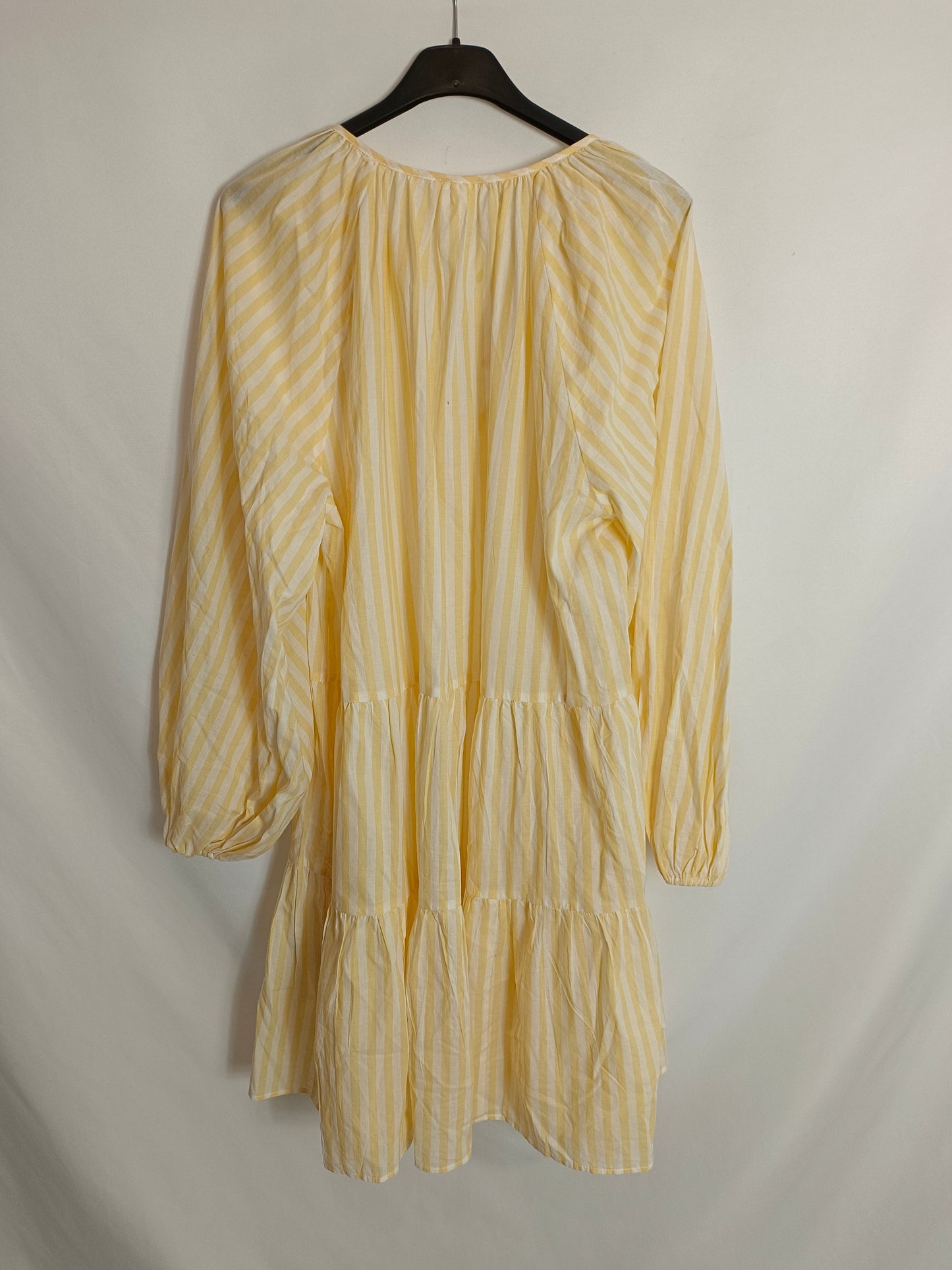 H&M. vestido amarillo y blanco rayas T.s