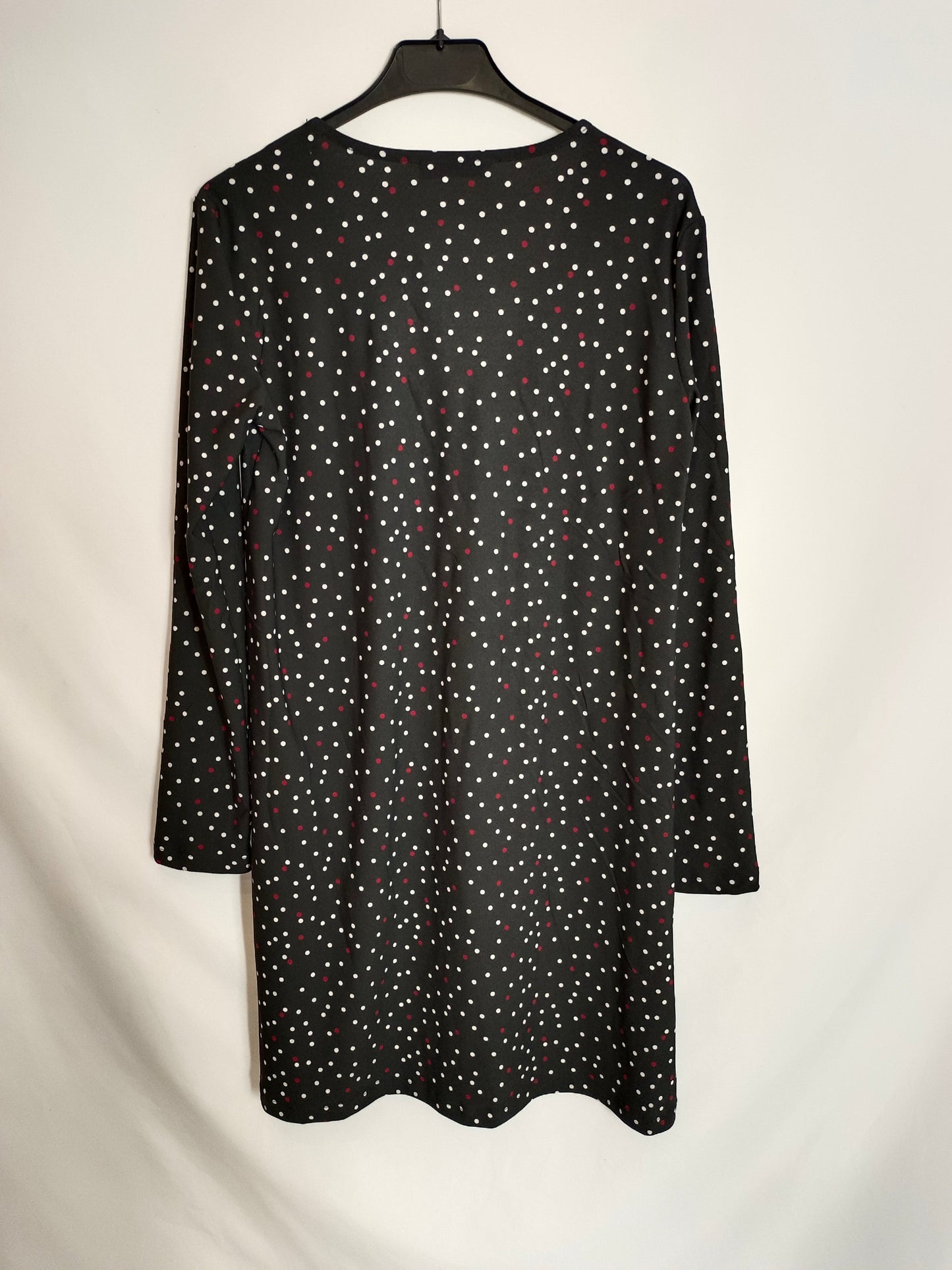 MANGO. Vestido negro lunares T.s