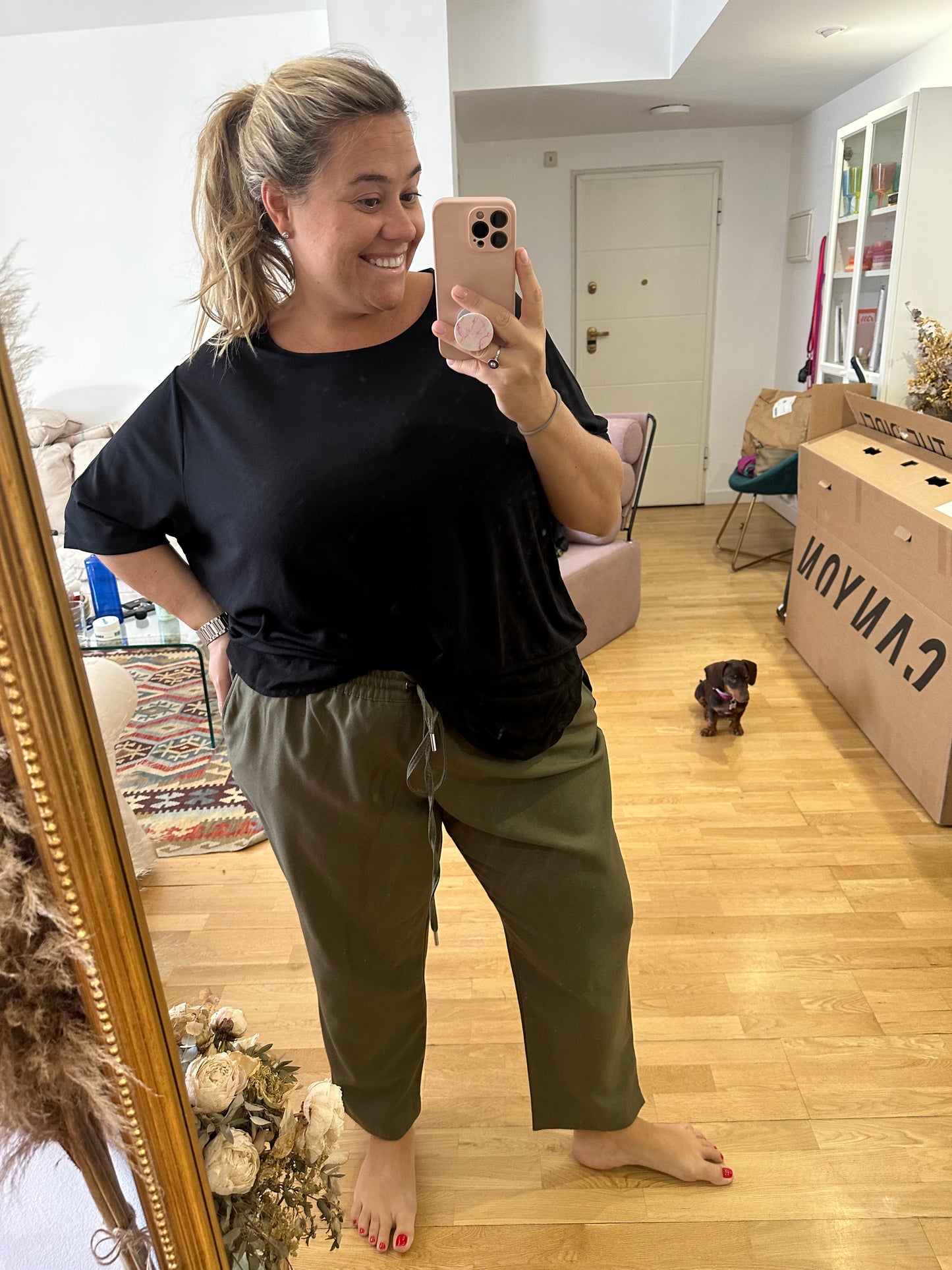 H&M. Pantalón verde fluido T.3xl