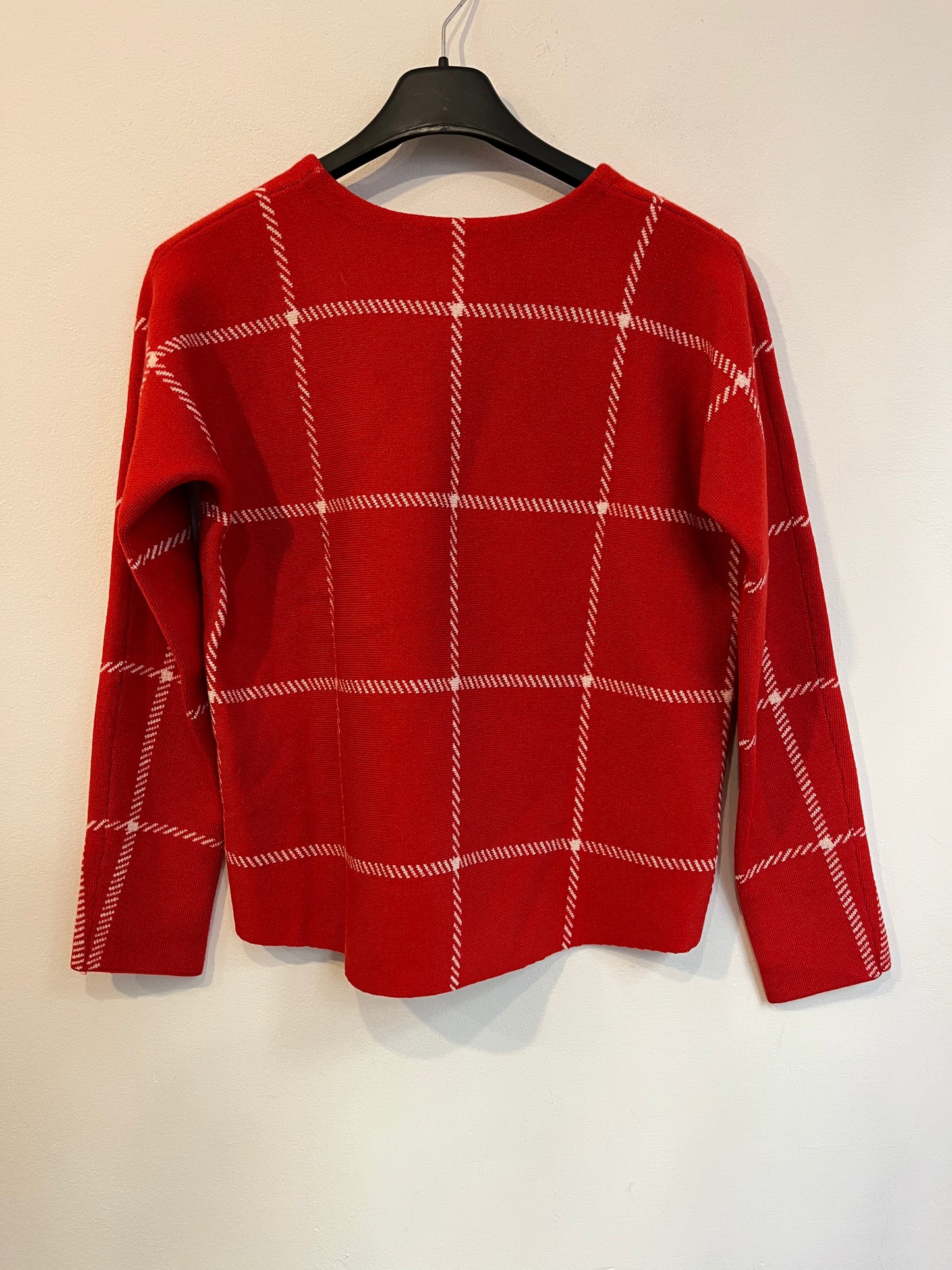 MAJE. Jersey rojo con lana cuadros. T 1(S)