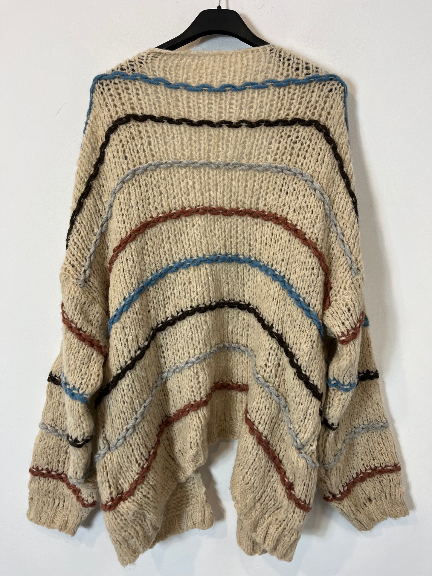 OTRAS. Cárdigan beige rayas colores con lana. T M/L