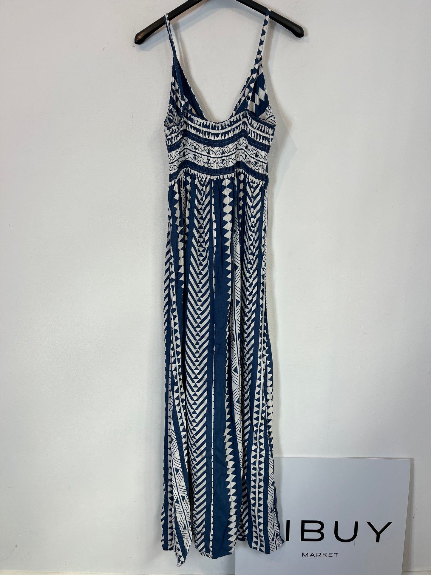 OTHER. Blue and white geometric print dress. TS/M