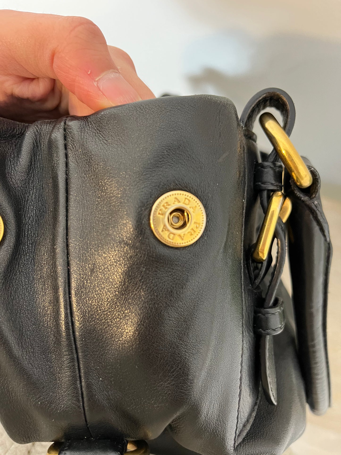 PRADA. Black leather tote bag