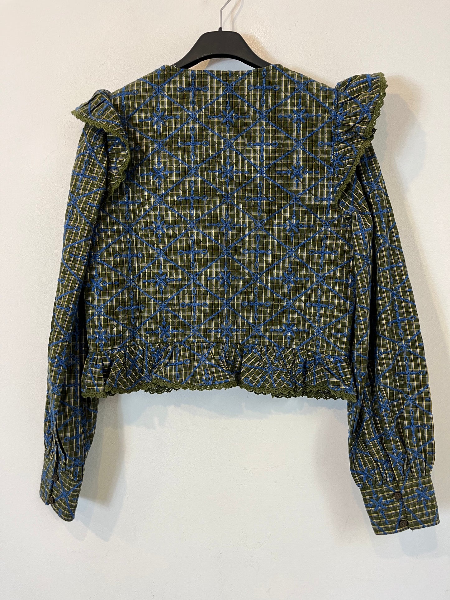 SEZANE. Chaqueta verde bordada T.34