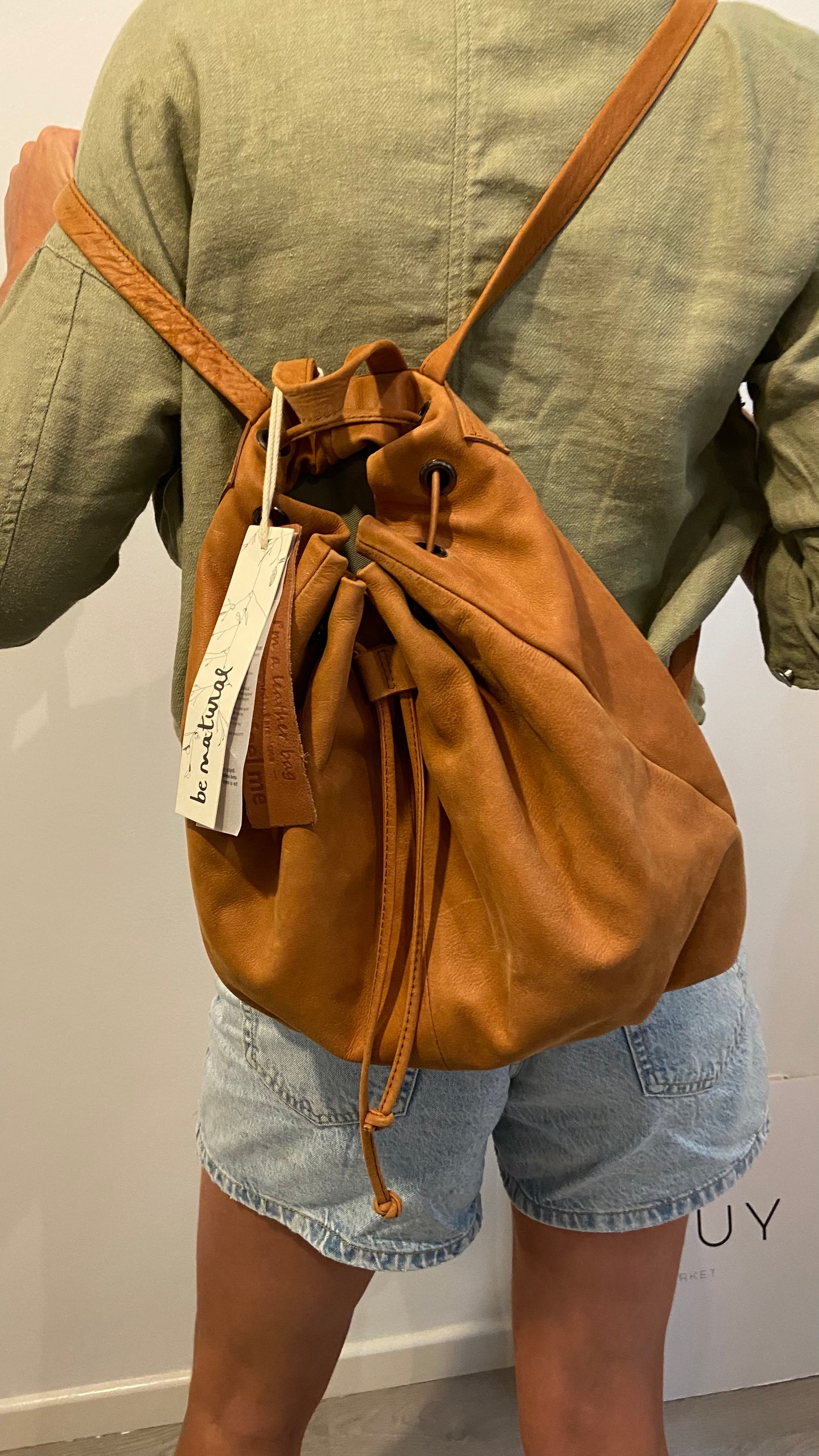 BIBA BY NATURAL. Camel leather backpack