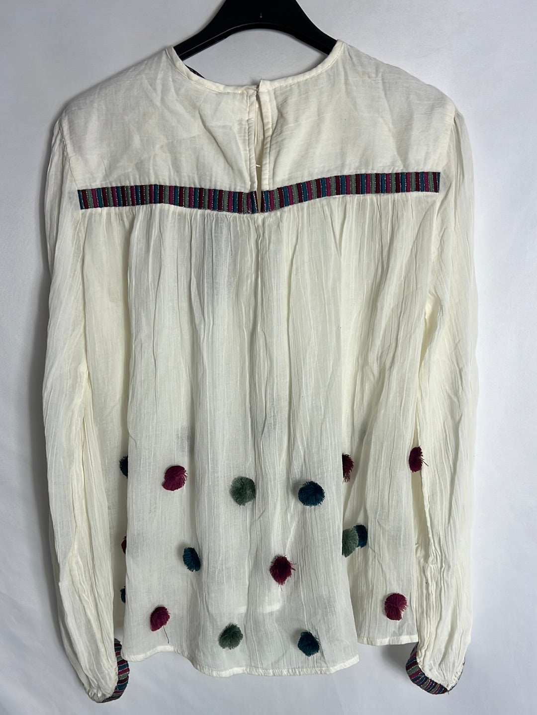 ZARA. Blusa semitransparente borlones colores. T XS