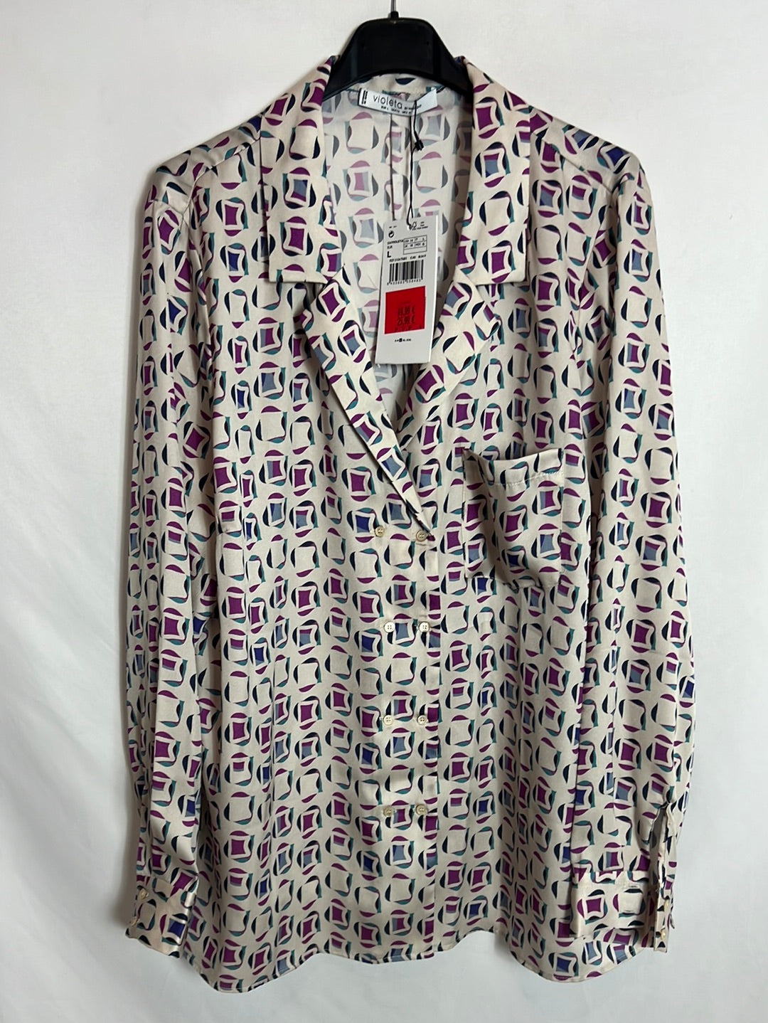 VIOLETA BY Blusa satinada estampada T L – Hibuy market