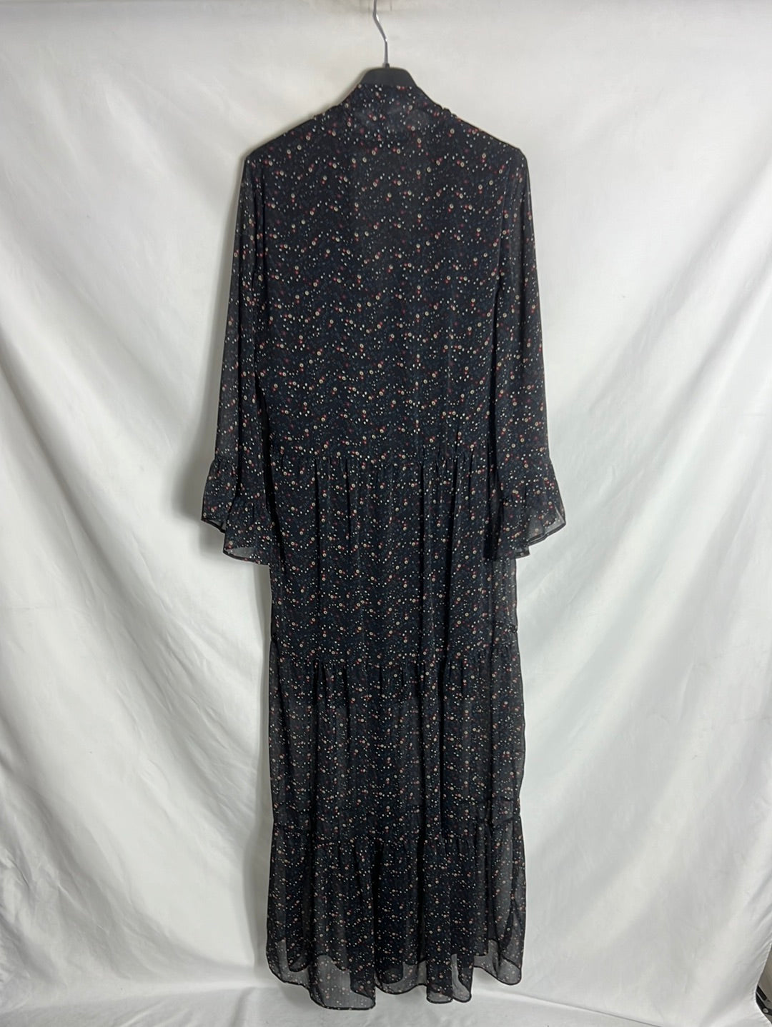 ZARA. Vestido largo gasa flores mini. T S