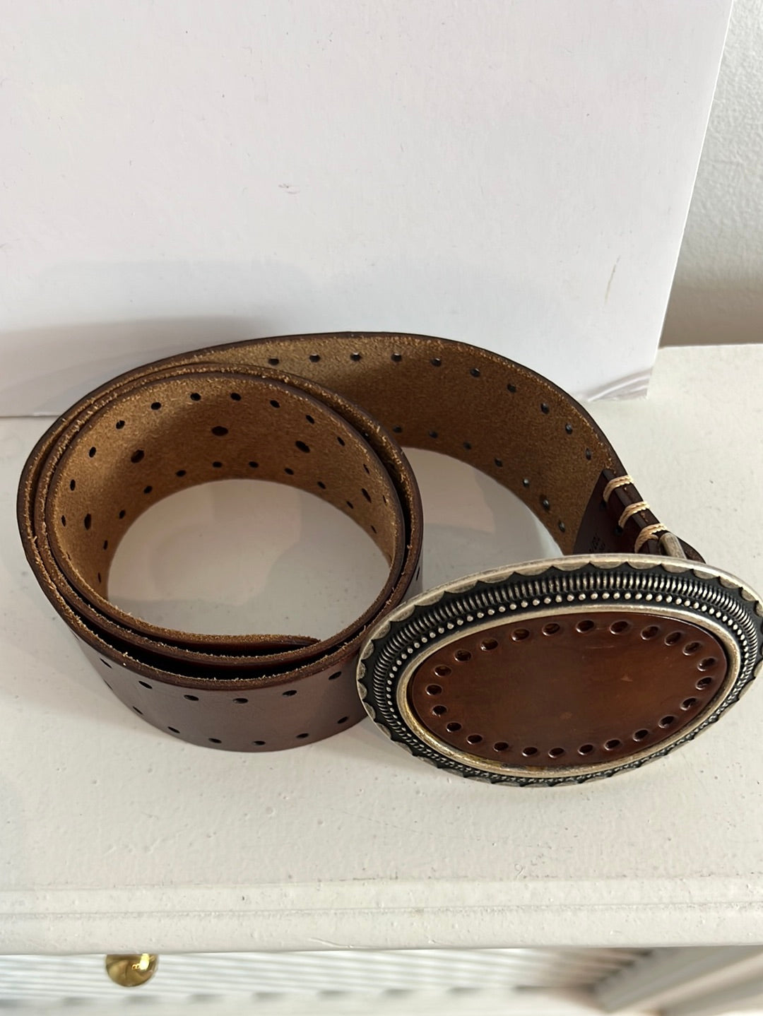 BEKALOO. Cinturón piel hebilla marrón hebilla. T 85