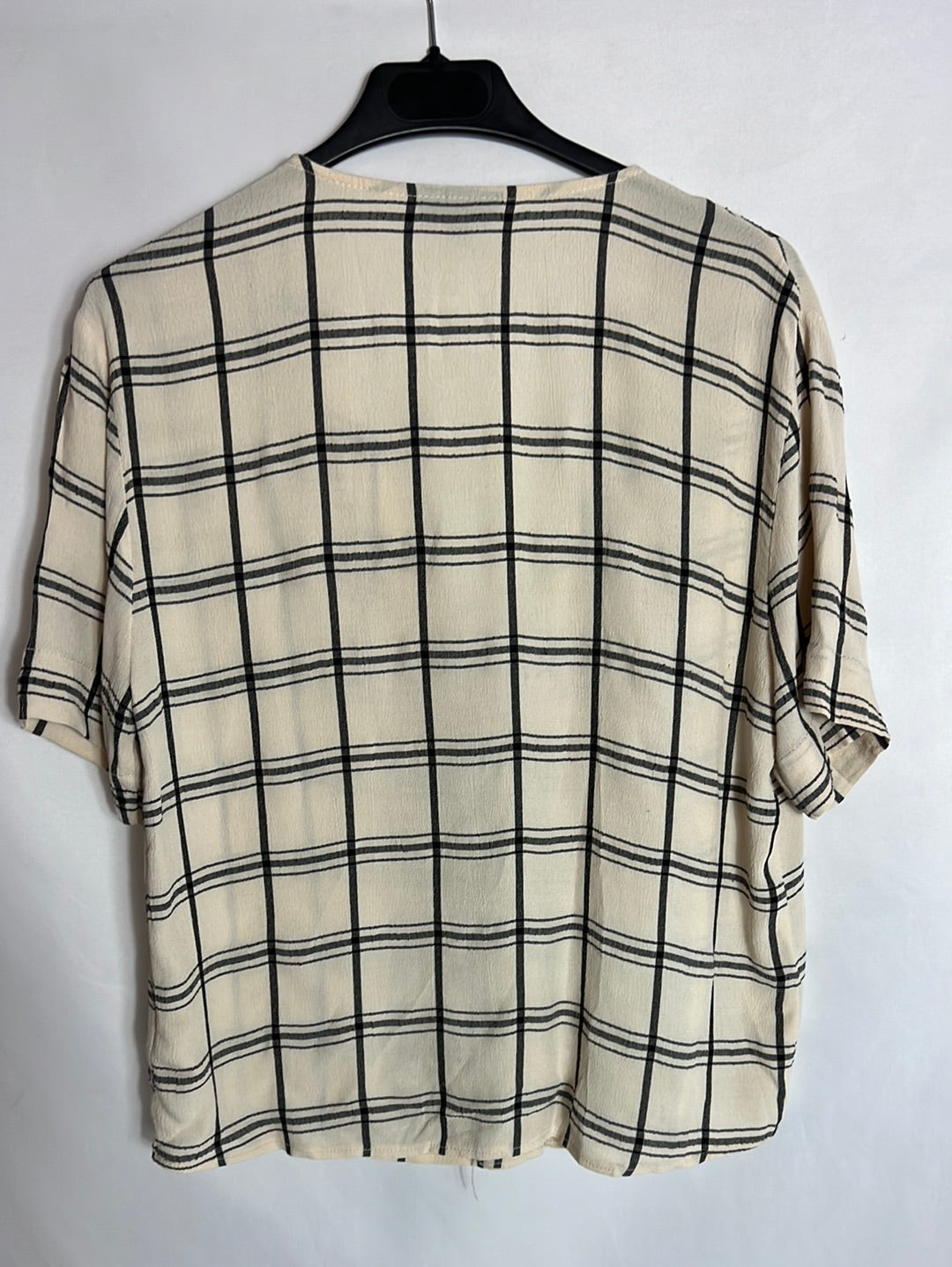 TOP SHOP. Blusa manga corta beige cuadros. T 36