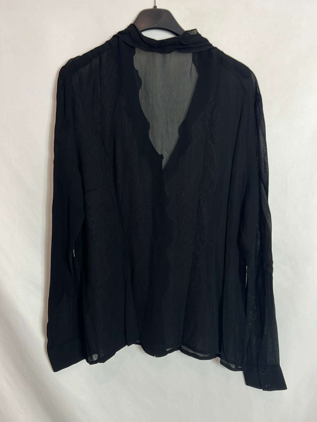 CORTEFIEL. Semi-sheer black blouse. Size 46