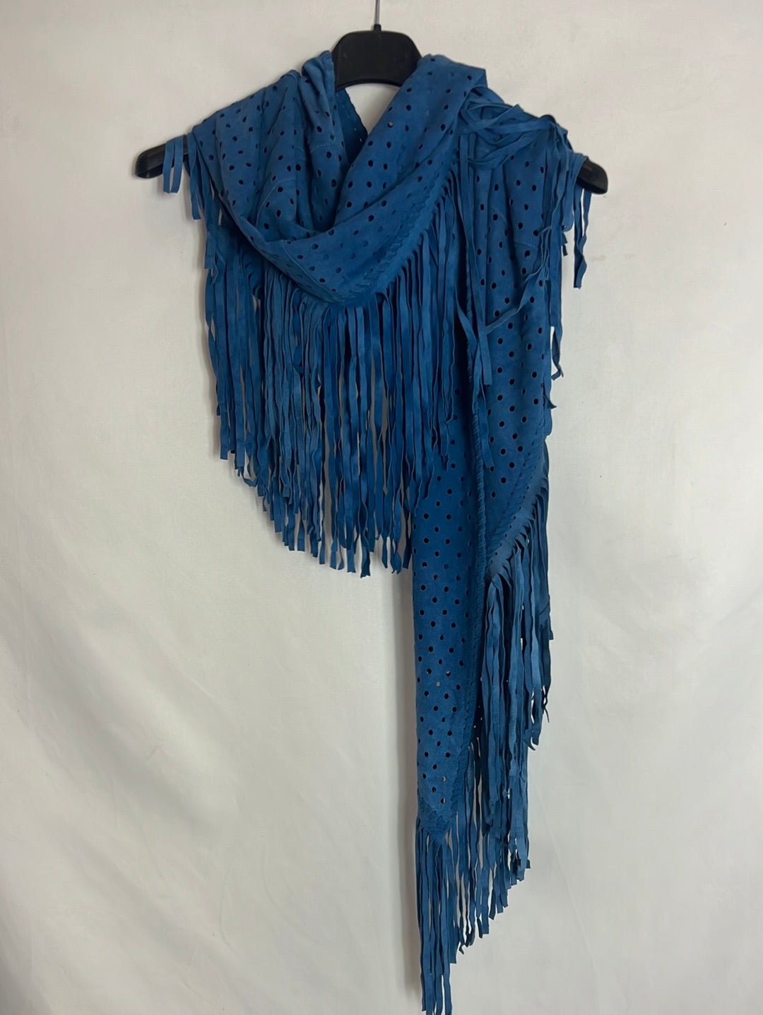 NO.NU. Blue perforated leather shawl
