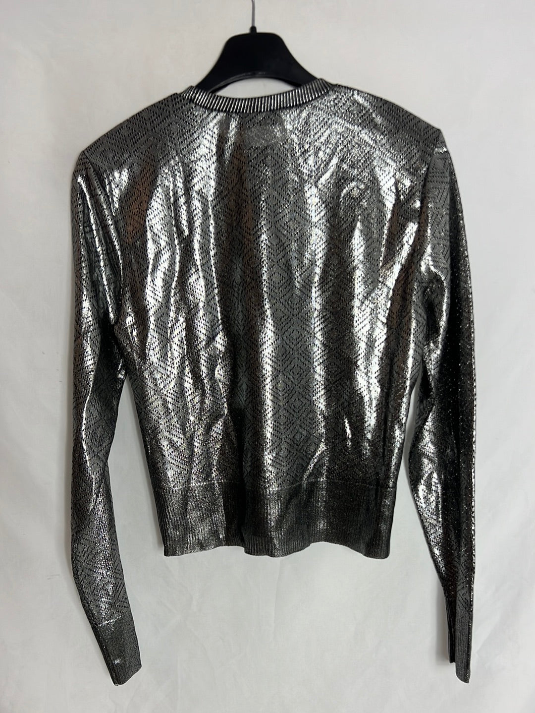 ZARA. Jersey fino calado plateados. T M