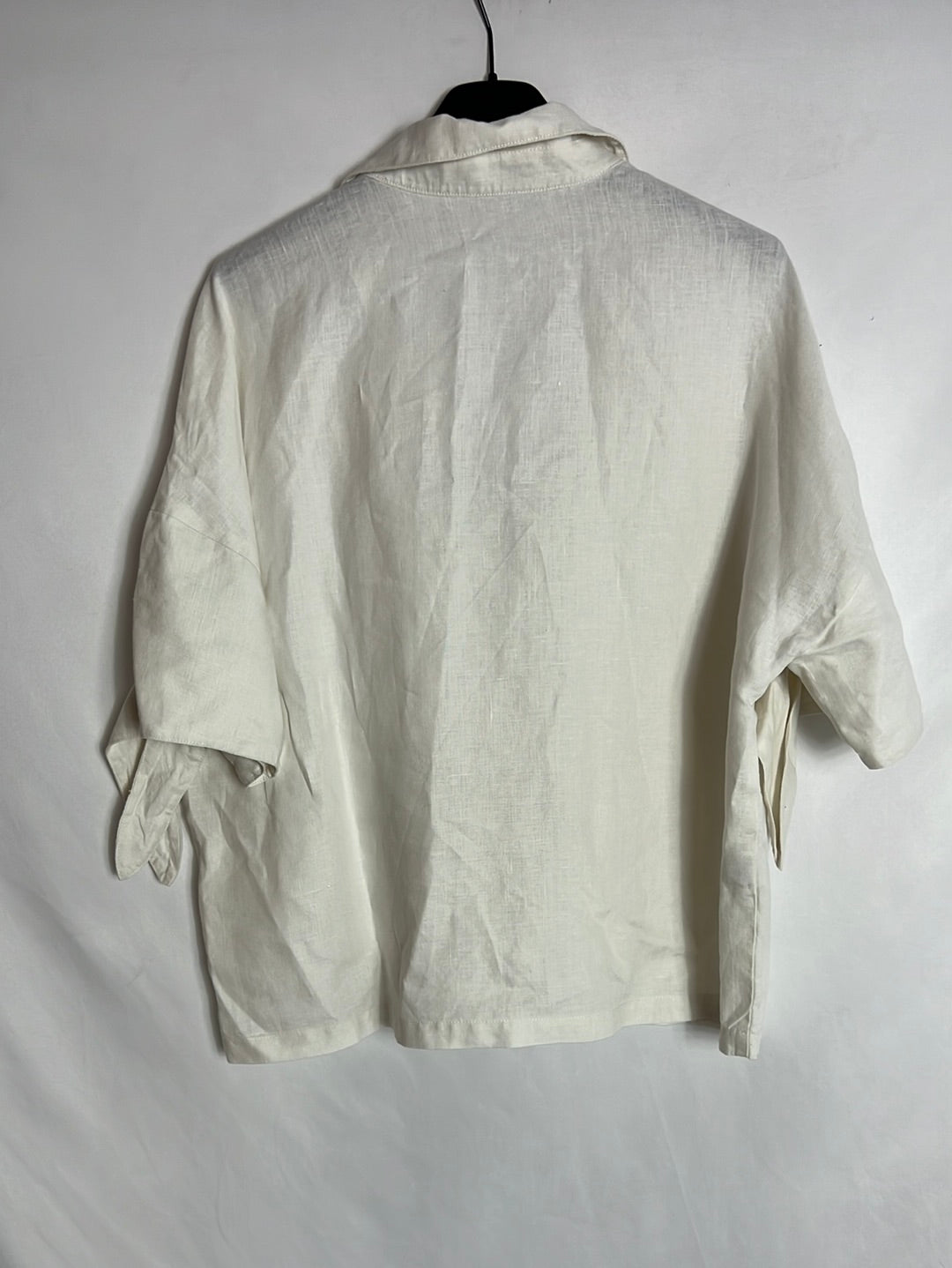 MANGO. Blusa lino lazo manga. T S (tara)