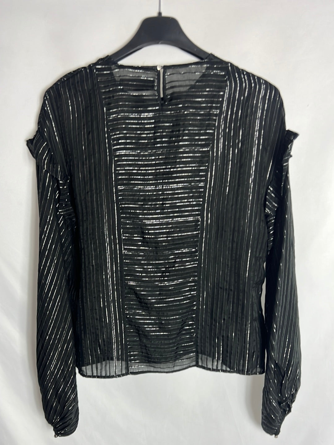 MAGALI PASCAL. Semi-sheer black blouse with silver threads. TS