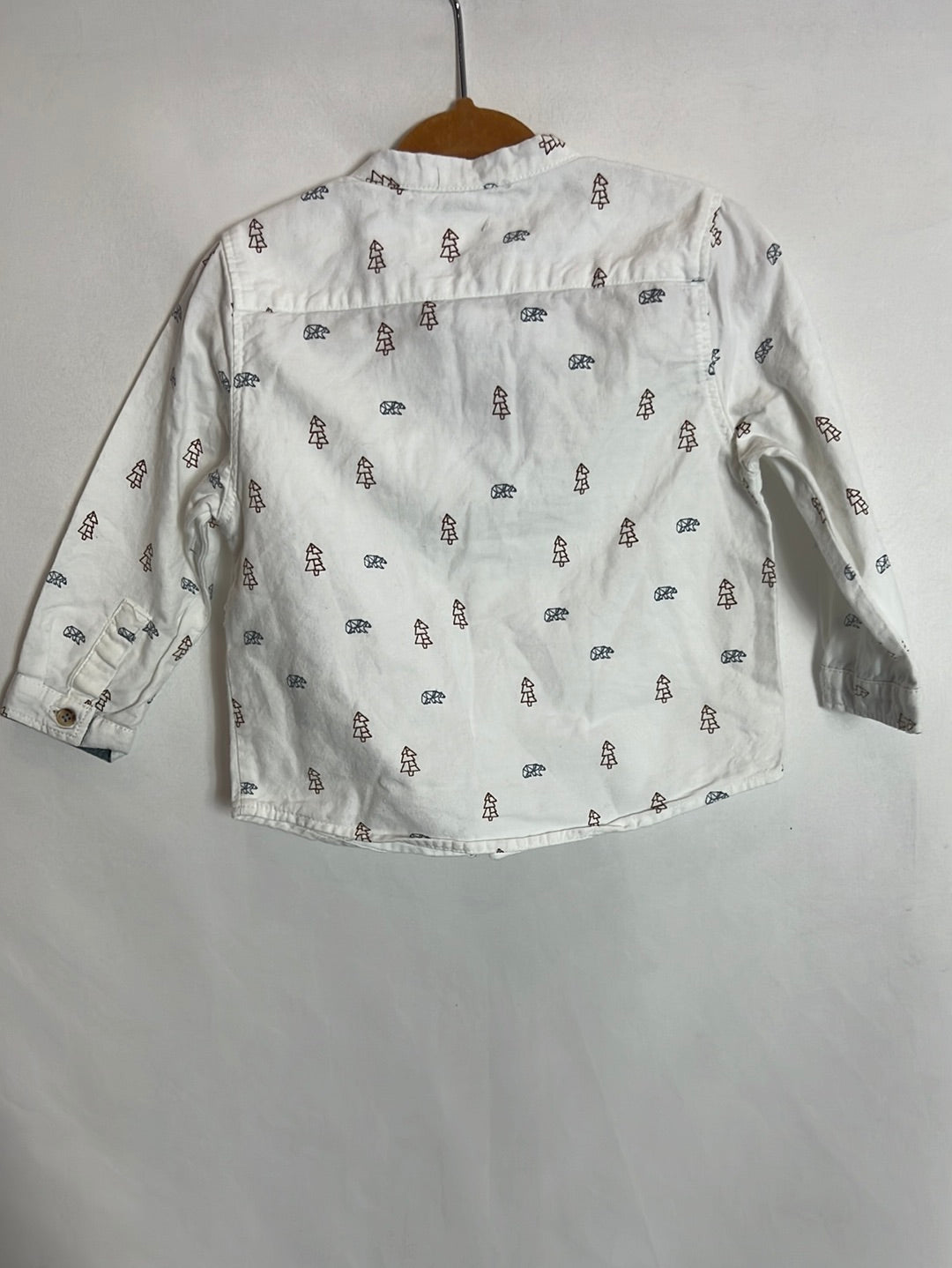 ZARA. White shirt with patterned mandarin collar, size 9-12 months