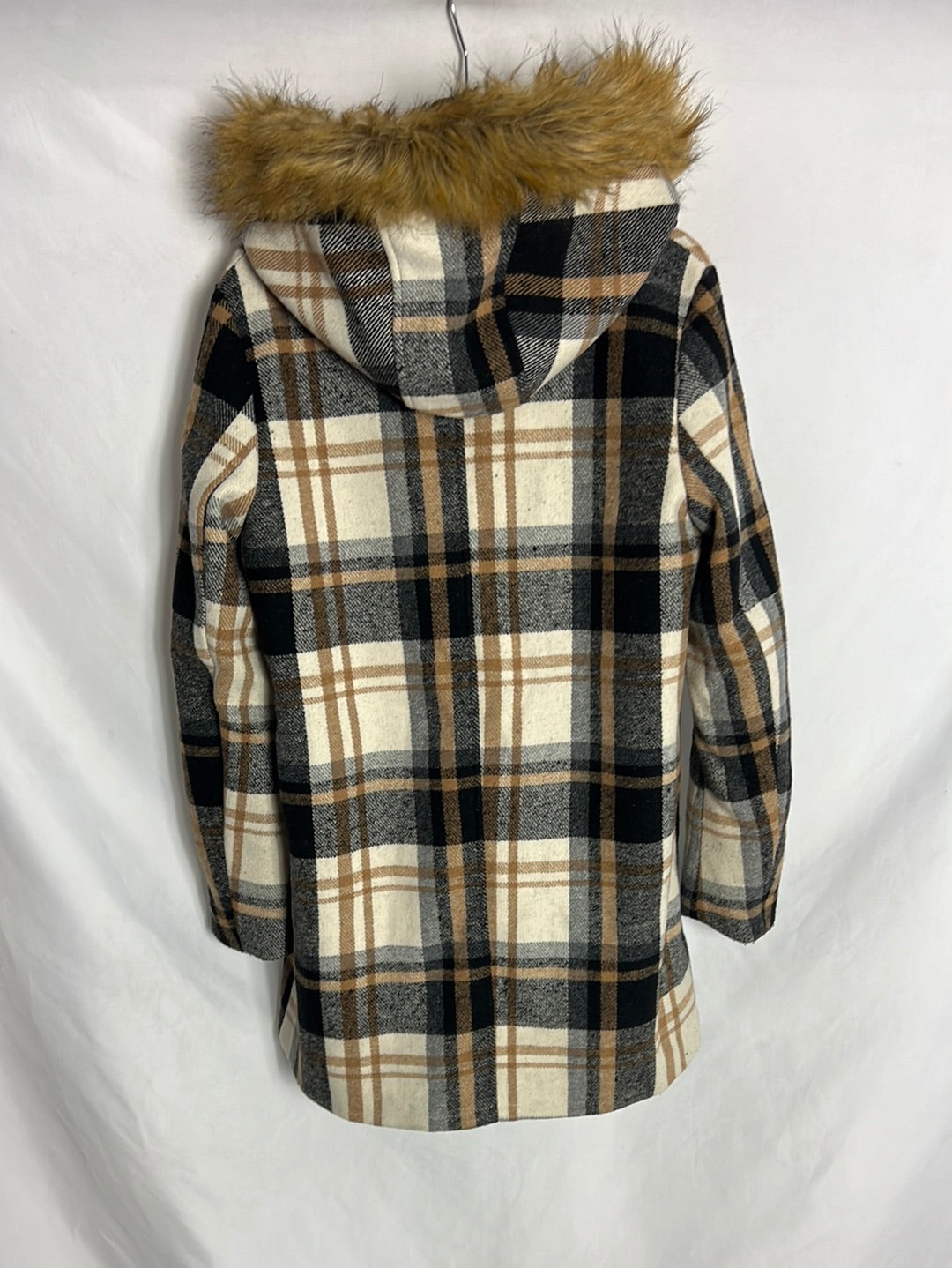 CORTEFIEL. Abrigo cuadros capucha. T S (Tara)