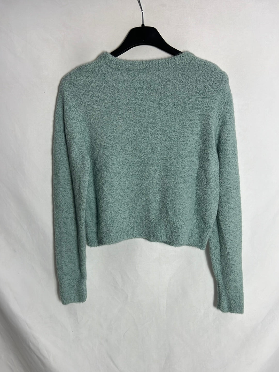 PULL&BEAR. Jersey corto textura azul claro. T S
