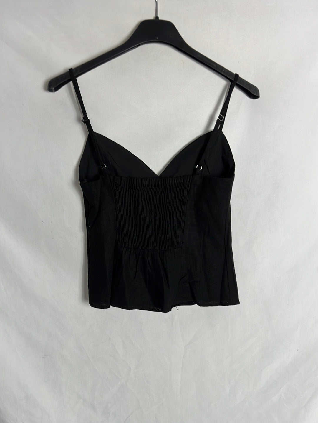 ZARA. Black linen-effect top with pleats. TS