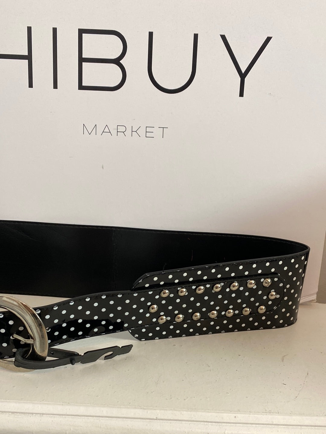 OTHERS. Thick white polka dot belt. 105cm
