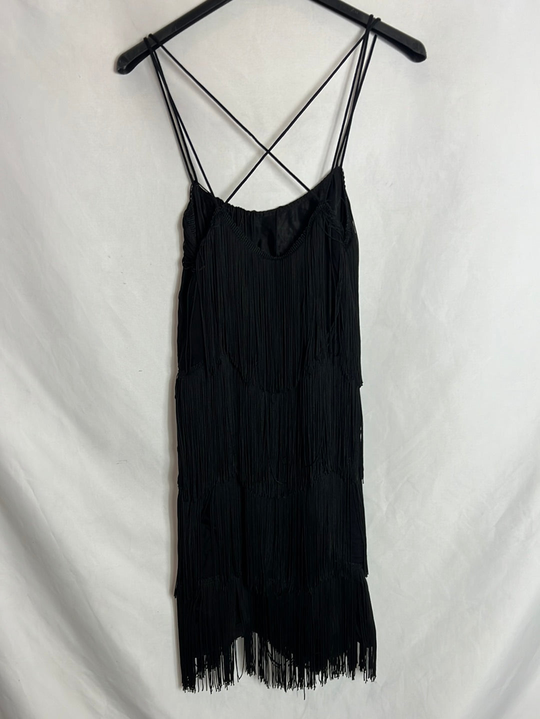 ZARA. Black fringed dress T.xs