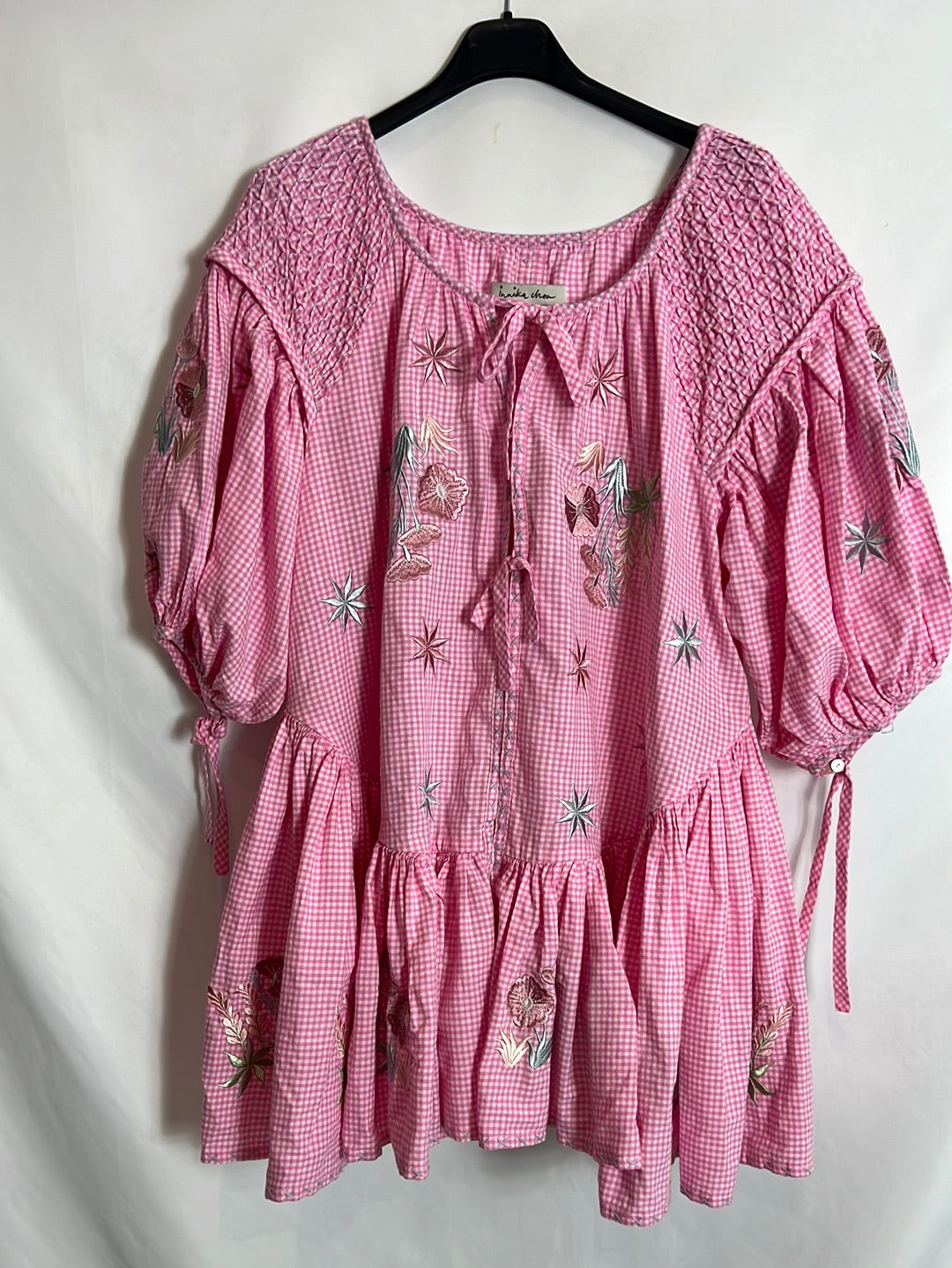 INNIKA CHOO. Pink gingham dress with puff sleeves. YOU (S/M) – Hibuy market