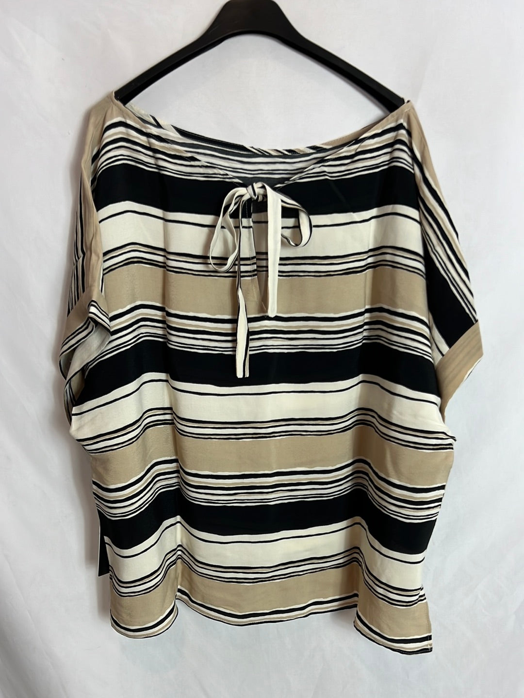 ZARA. Blusa manga rayas fluida. T XL