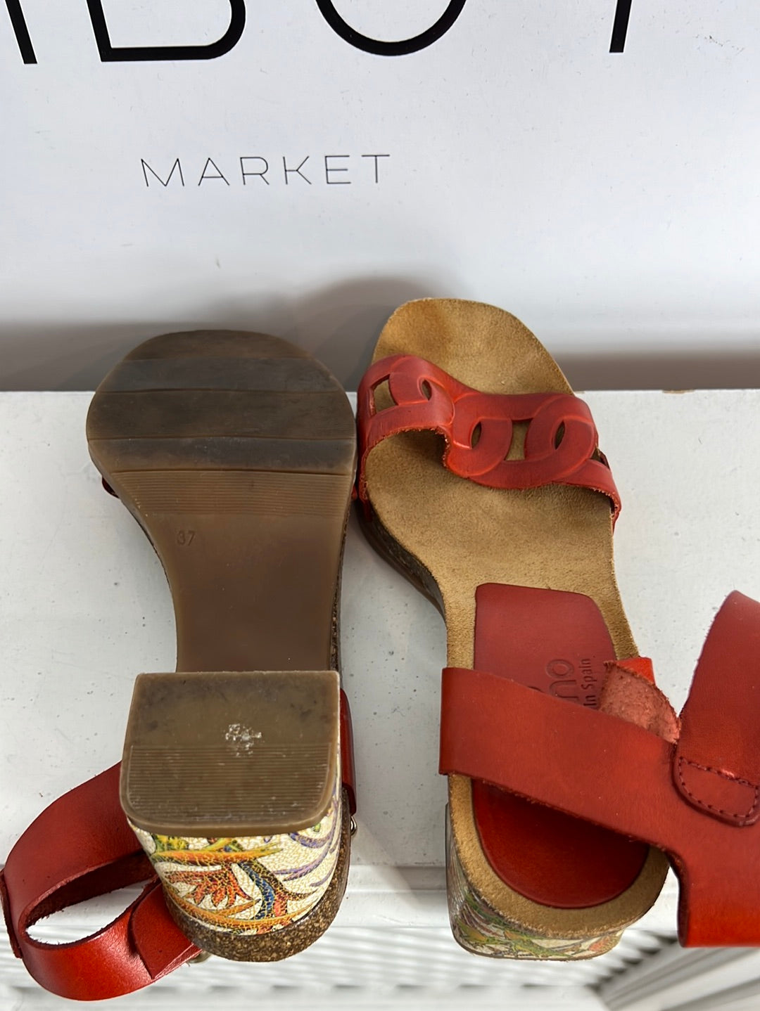 YOKONO. Orange leather sandal heel size 37