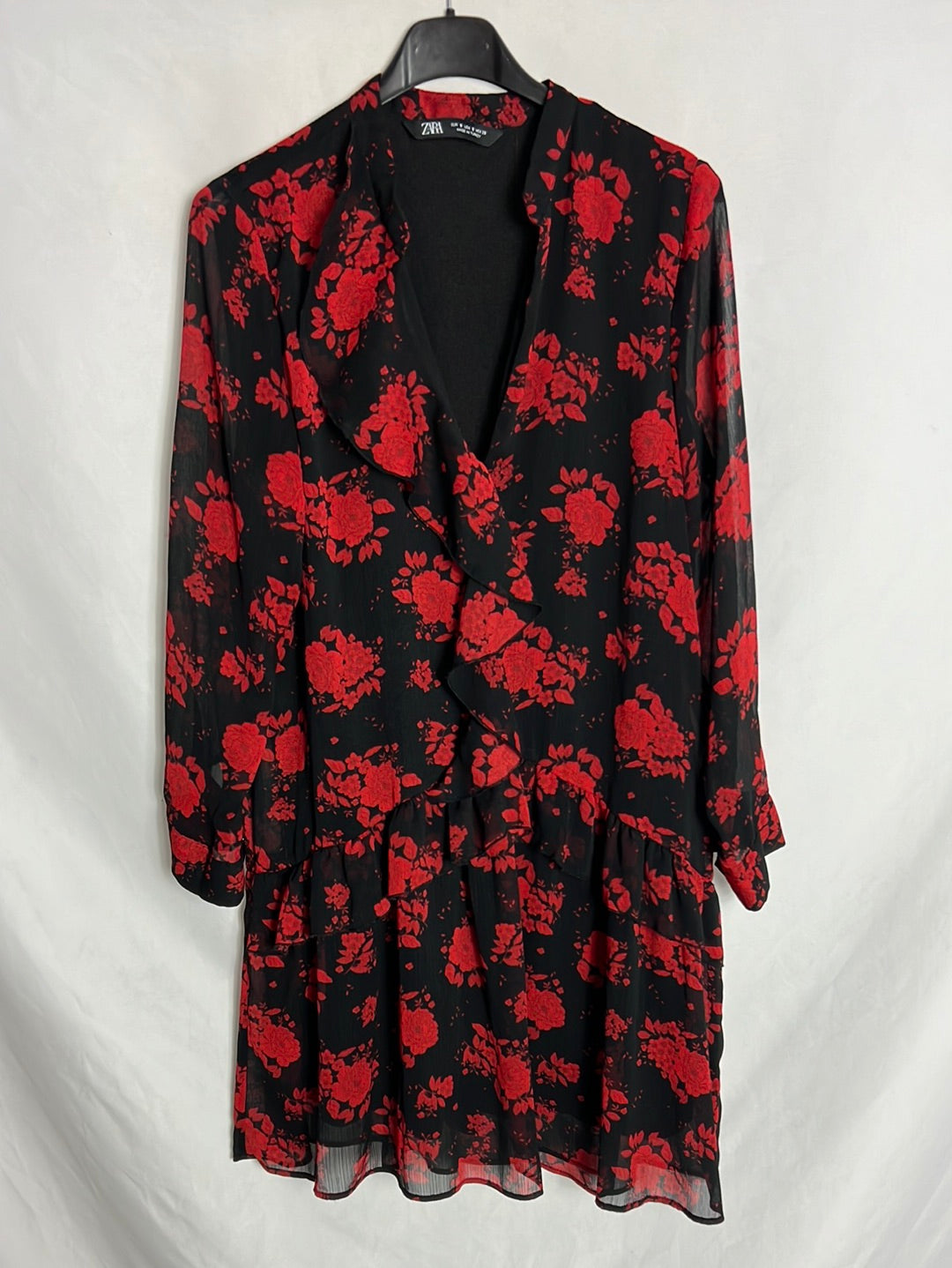 ZARA. Short black floral print dress. TS – Hibuy market