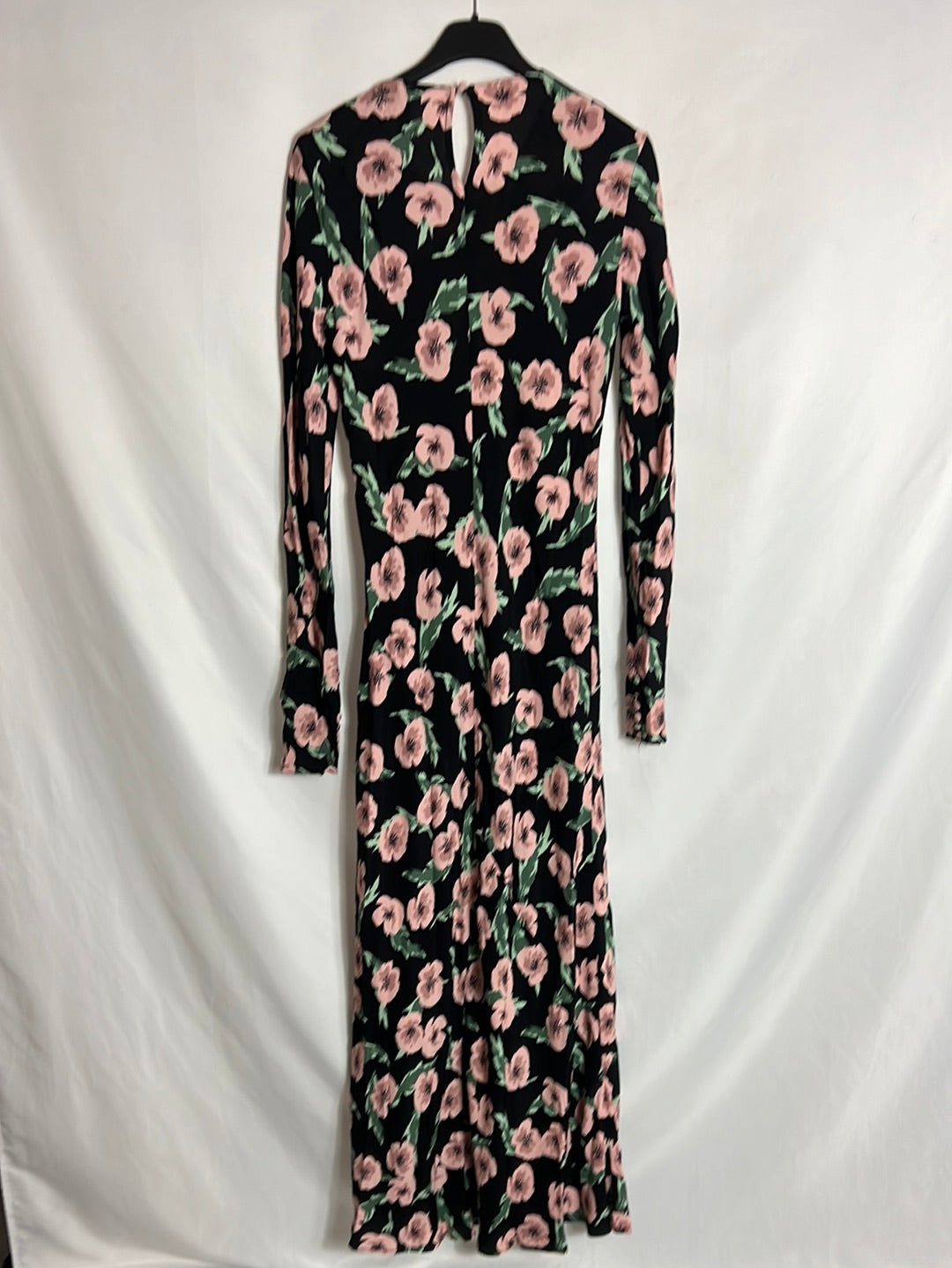 ZARA. Vestido largo negro estampado flores. T S