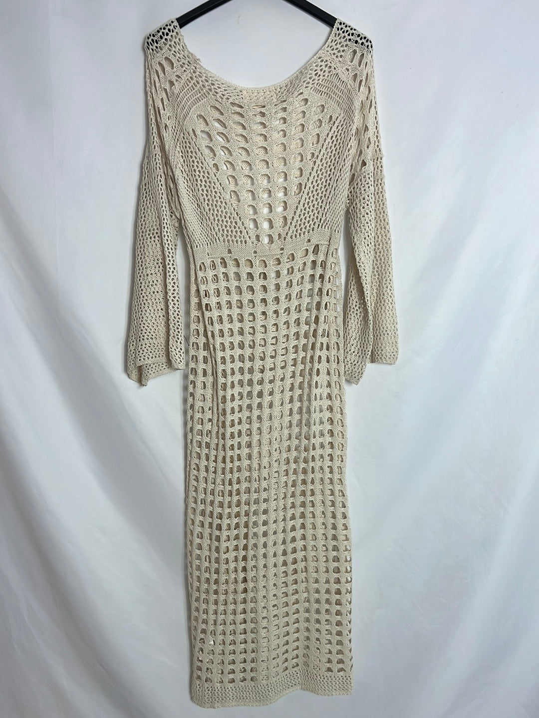 MANANA. Vestido midi crochet beige. T S