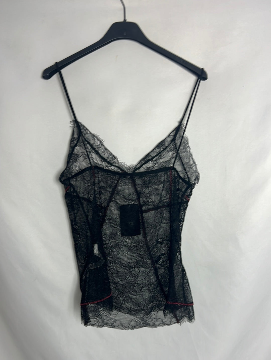ZARA. Top encaje negro semitransparente. T M