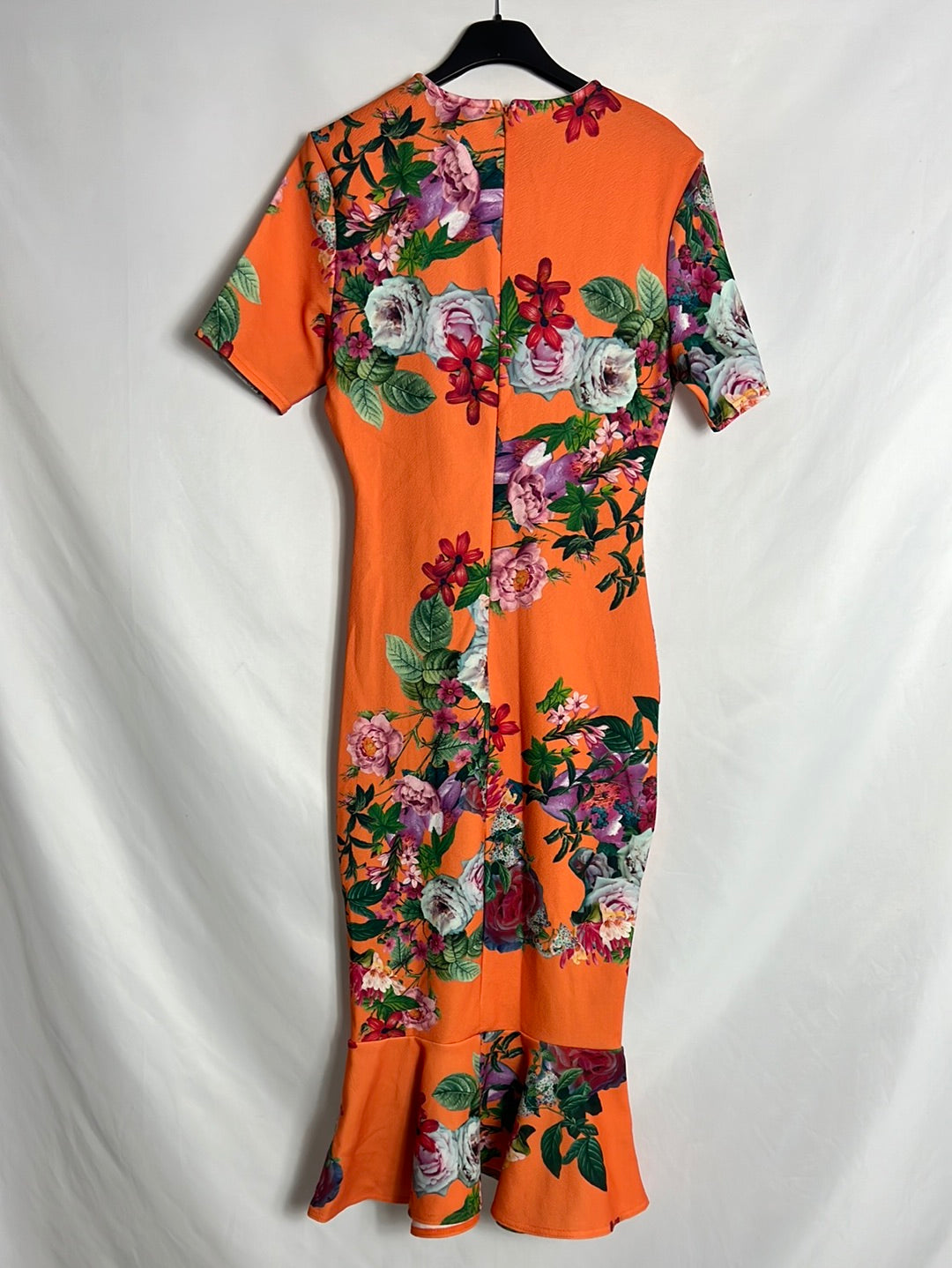 ASOS. Vestido midi naranja estampado ajustado. T 38
