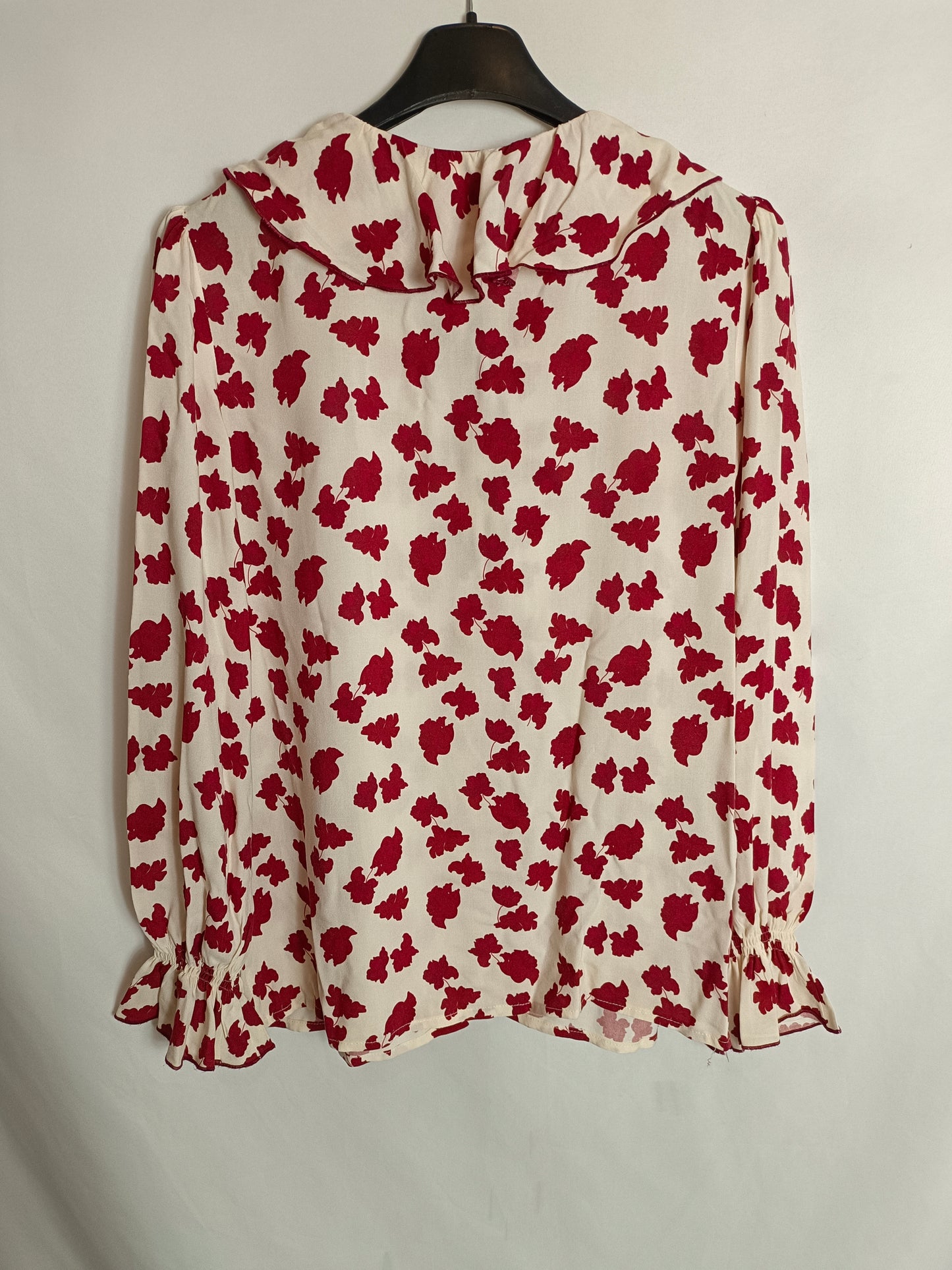 ELEFANTINE. Blusa beige volante cuello T.u(s)