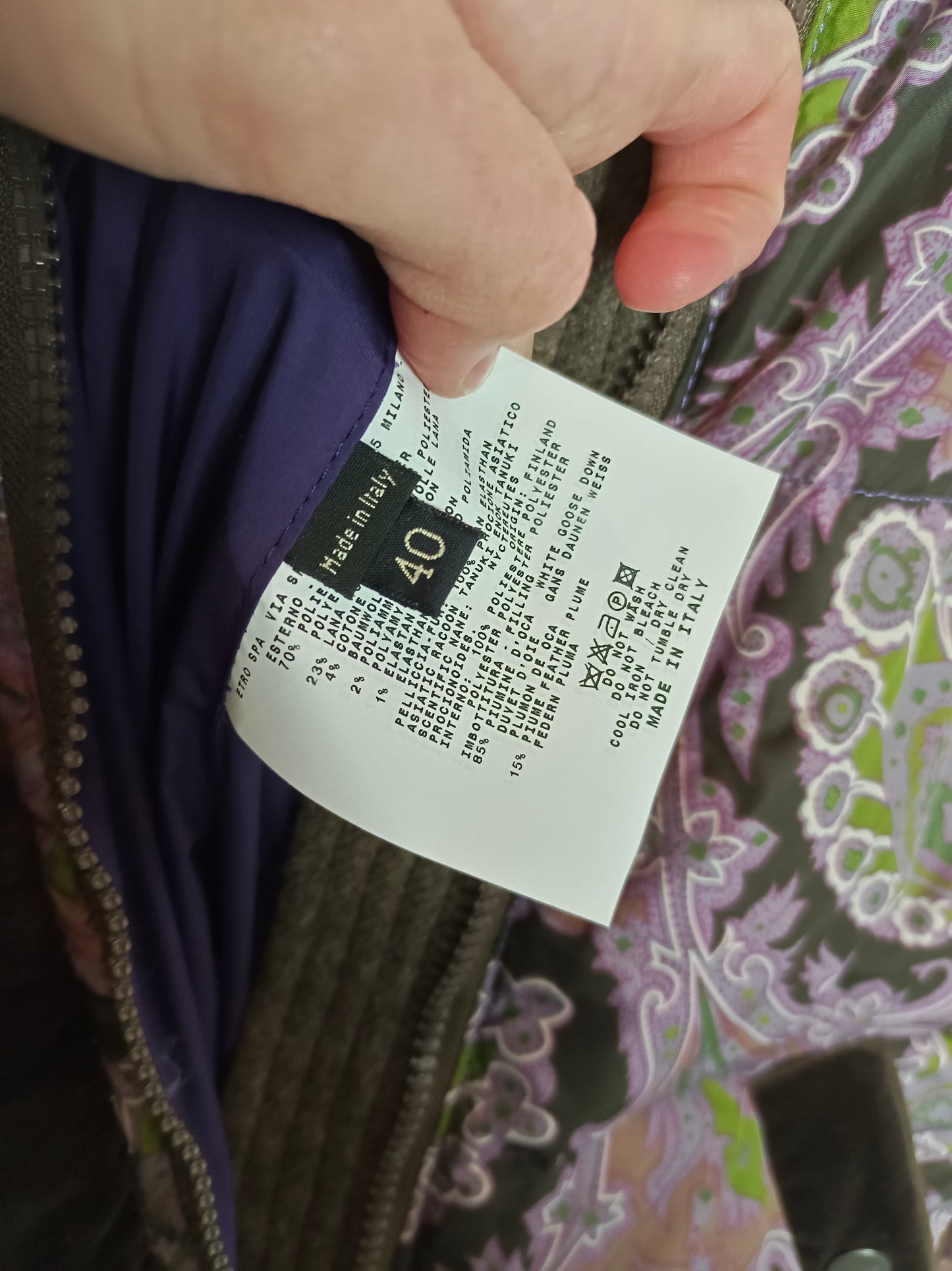 ETRO. Plumas estampado morado T.40 (s)