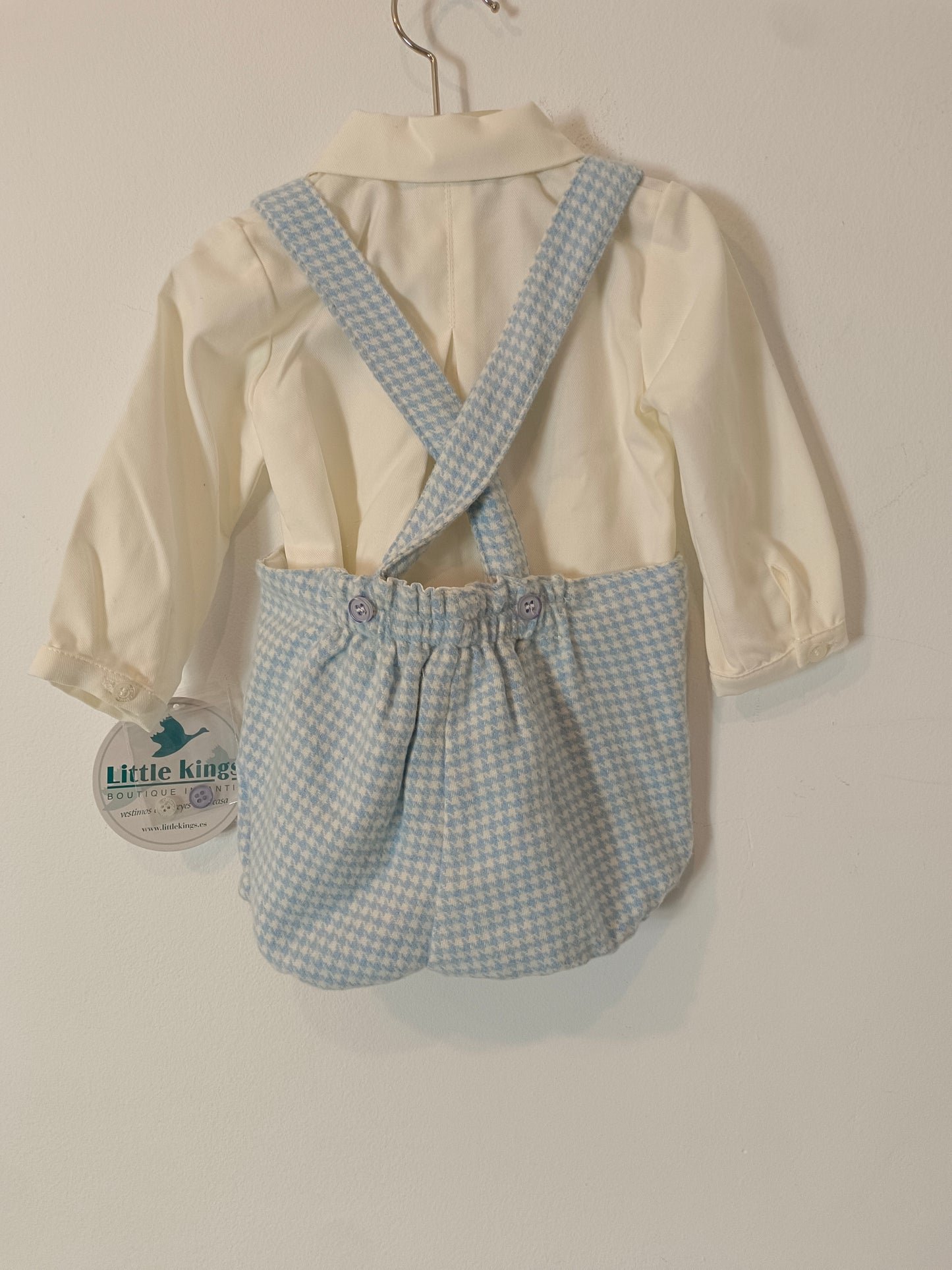 LITTLE KING. Conjunto blusa y ranita azul T.6 meses