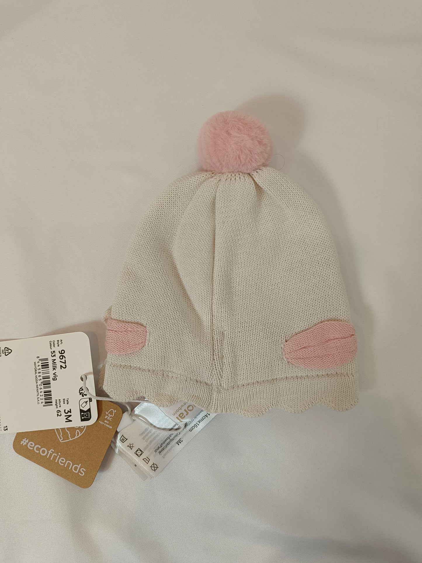 MAYORAL. Beige and pink knit hat, size 3 months