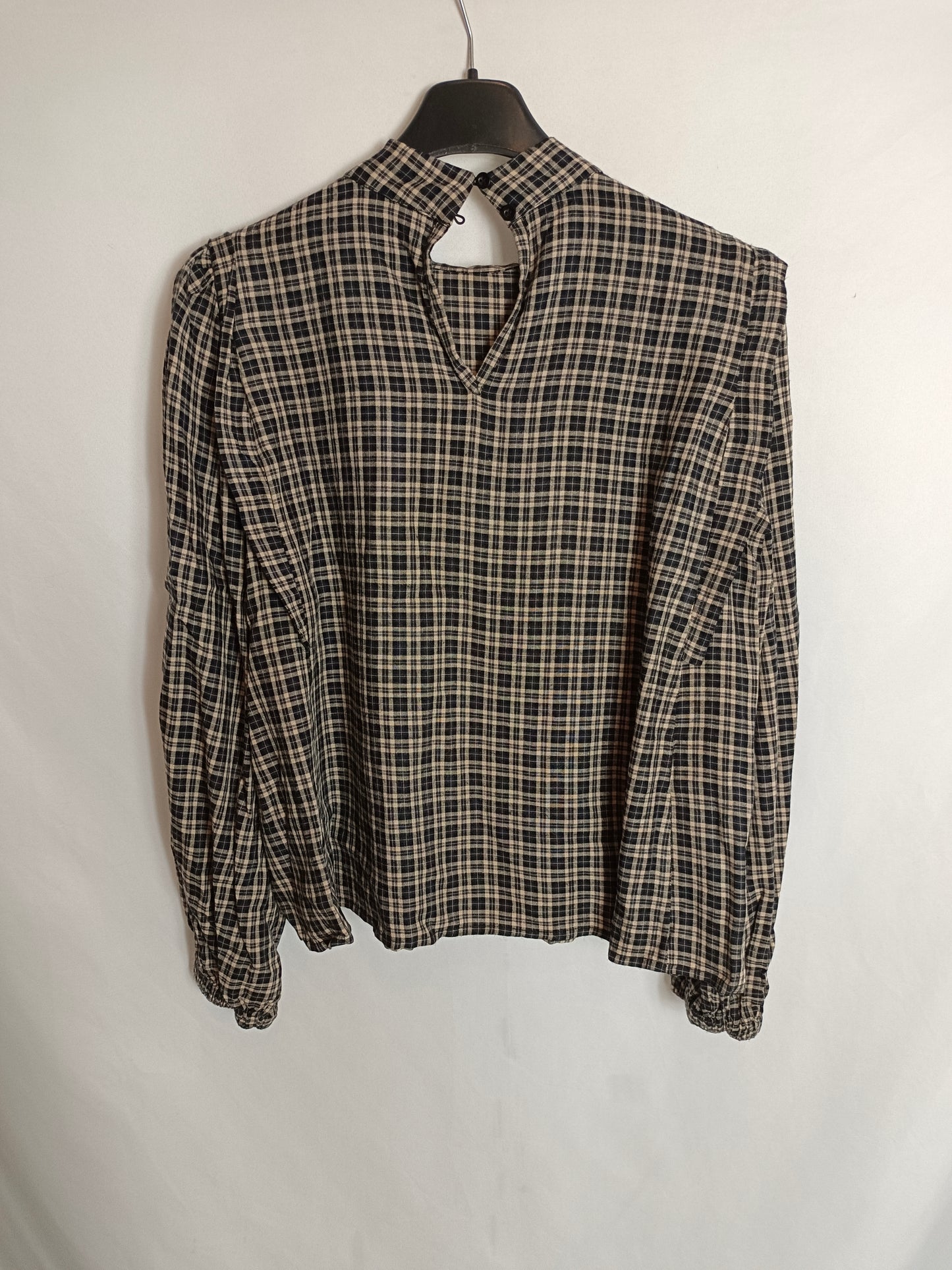 BROWNIE. Beige and black checked blouse S.xs/s