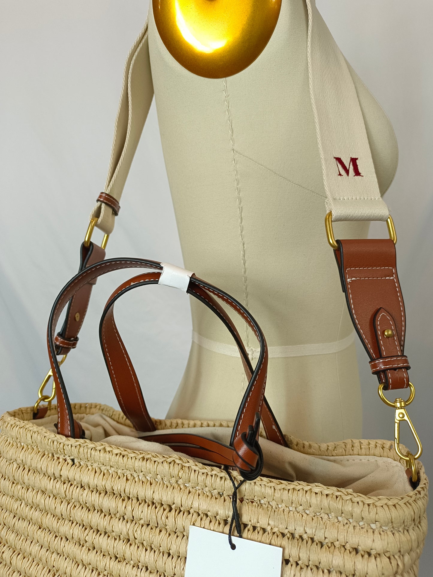 ZARA. Bolso rafia detalles cuero