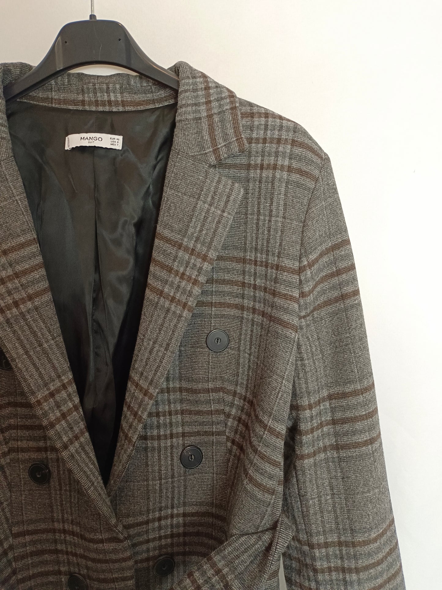 MANGO. Blazer gris cuadros T.40