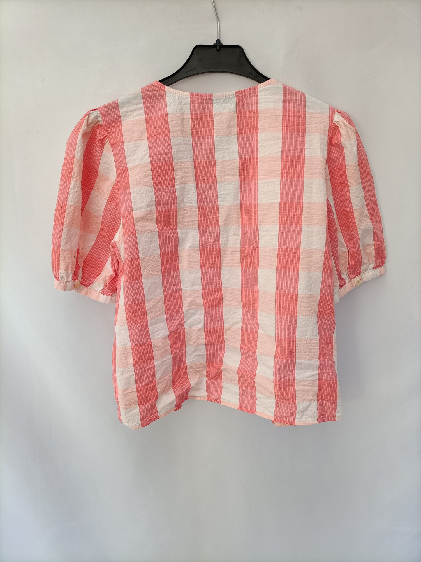 MANGO. Blusa cuadros salmón T.s